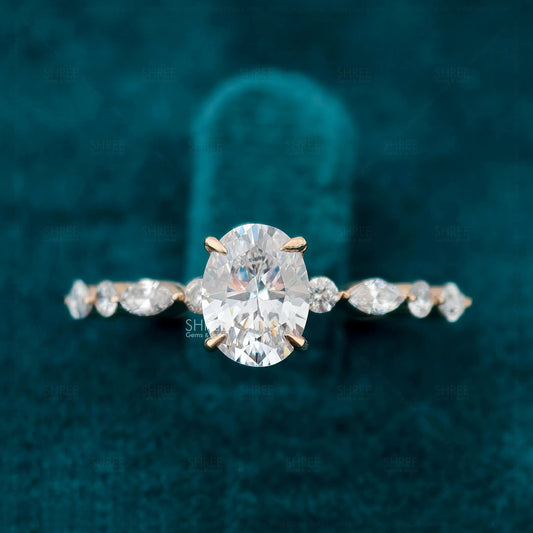 Front View of 0.50 Ct Hidden Halo Oval Diamond Engagement Ring for Women