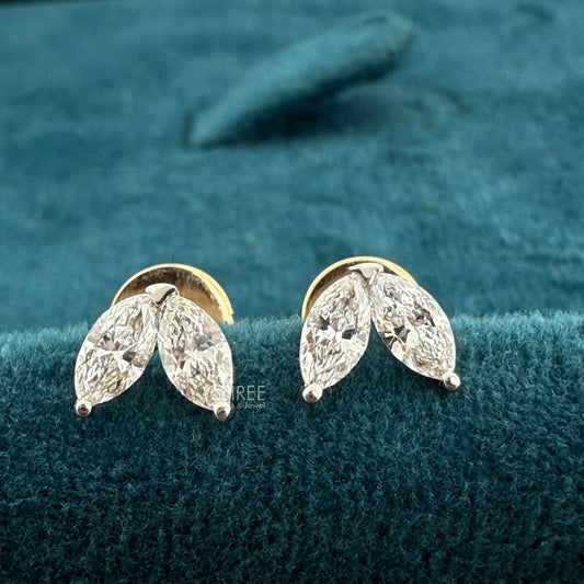 front view of marquise diamond earrings