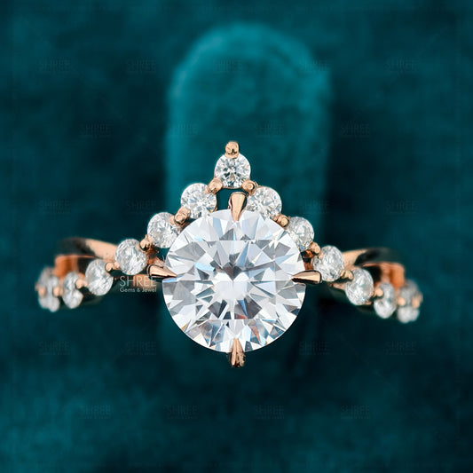 round shaped lab diamond curved wedding ring