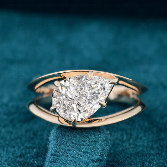Front view of Pear Cut Lab Grown Diamond Solitaire Split Shank Engagement Ring