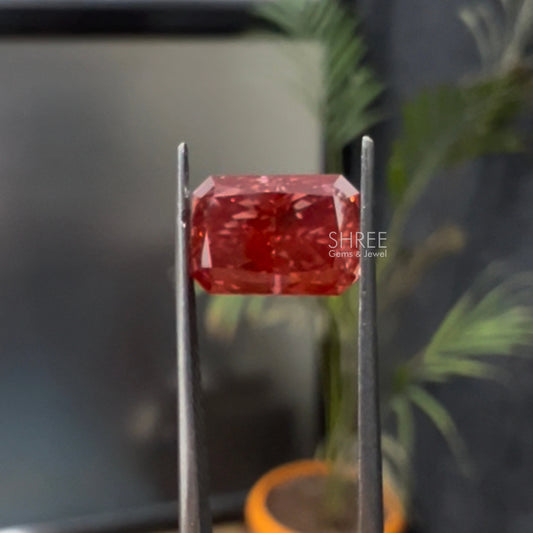 Front View of Radiant Cut Pink Man Made Diamond