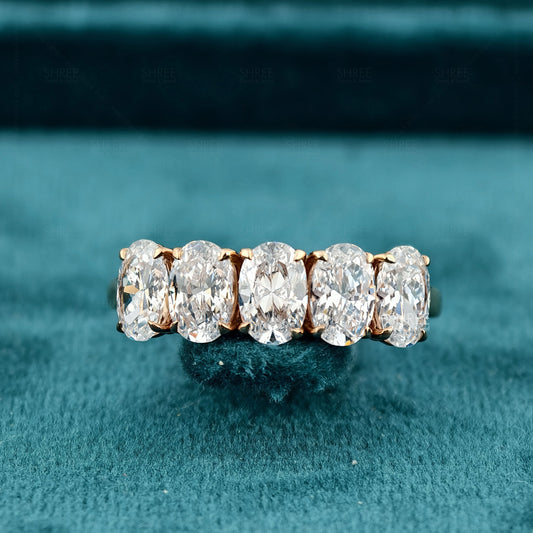Front view of 1.5 Carat Oval Cut 5 Stone Lab Diamond Half Eternity Ring