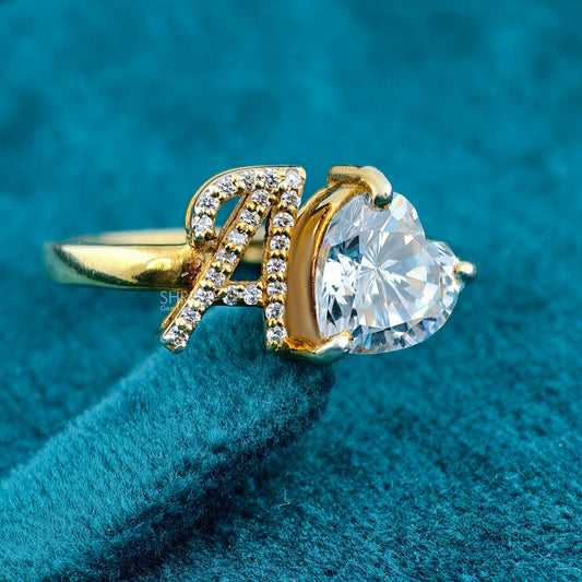 Front View of Heart Shape Lab Grown Diamond Initial a Ring