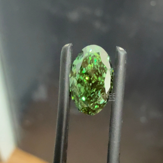 Front View of Oval Shape Lab Grown Green Diamond