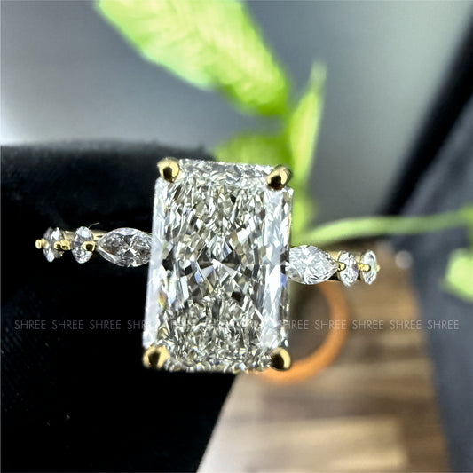 2 Carat Radiant IGI Certitifed Lab Grown Diamond With Side Marquies Lab Diamond 14 kt yellow gold