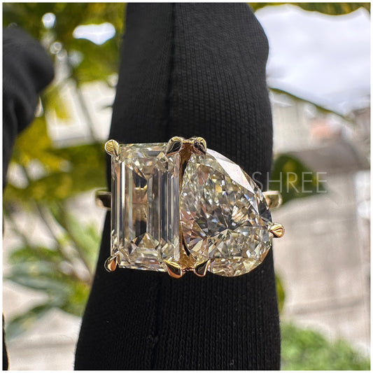 Toi et Moi Ring 14K Yellow Gold Pear & Emerald Cut Lab Grown Diamond Ring Gift