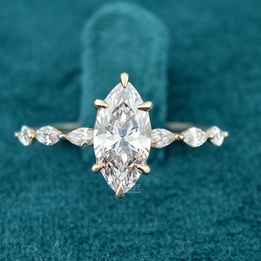 Front View of Marquise Lab Diamond Engagement Ring