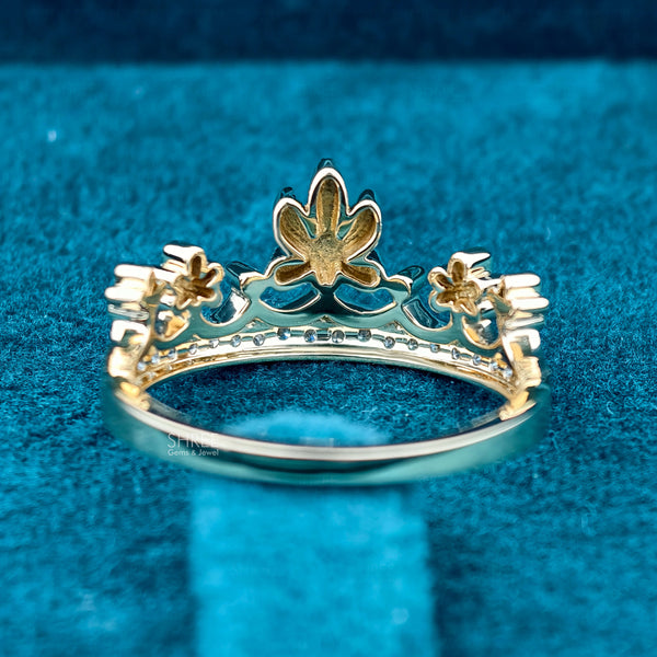 Back side view of 0.21 Ct Princess Tiara Crown Ring for Wedding