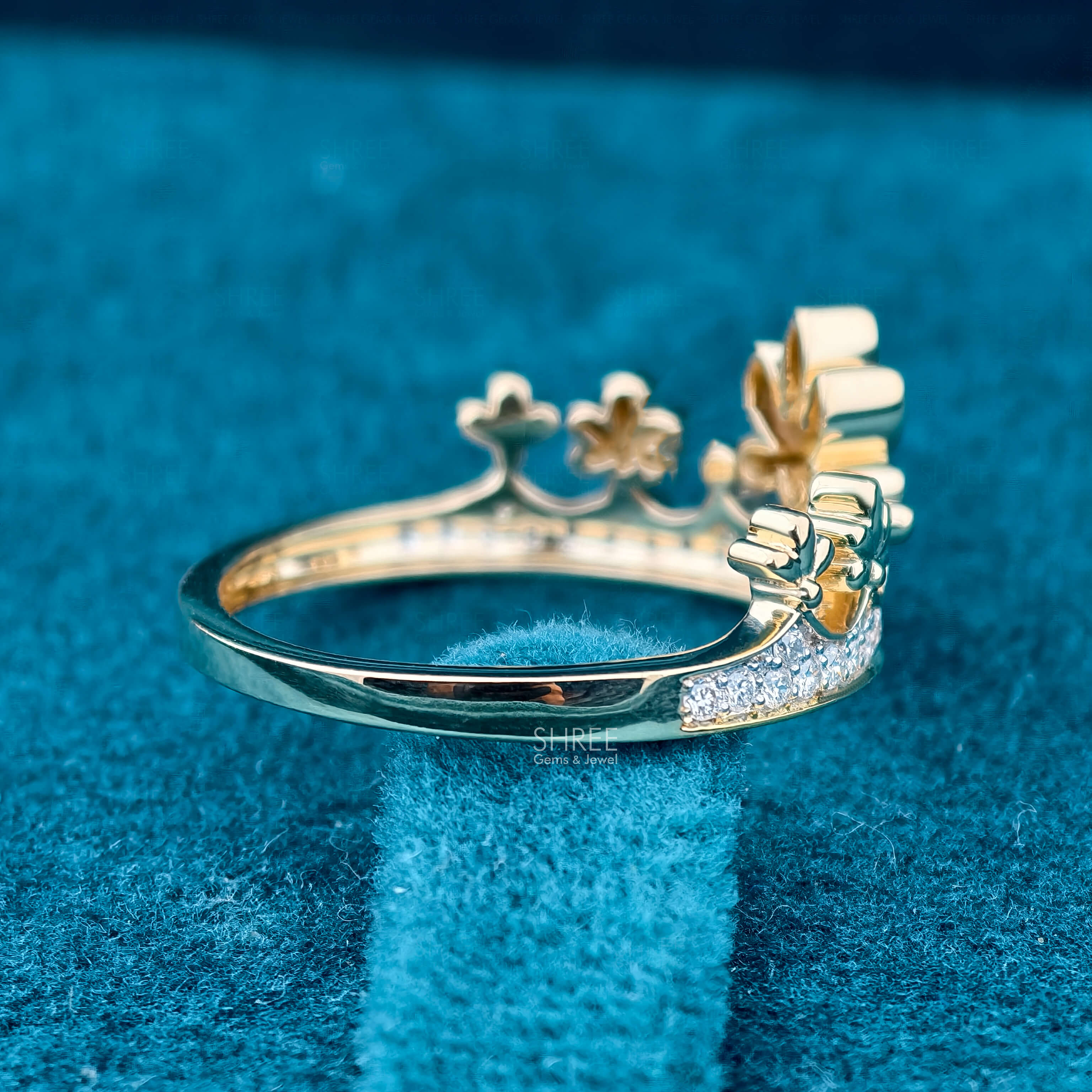 Band View of 0.21 Ct Princess Tiara Crown Ring for Wedding