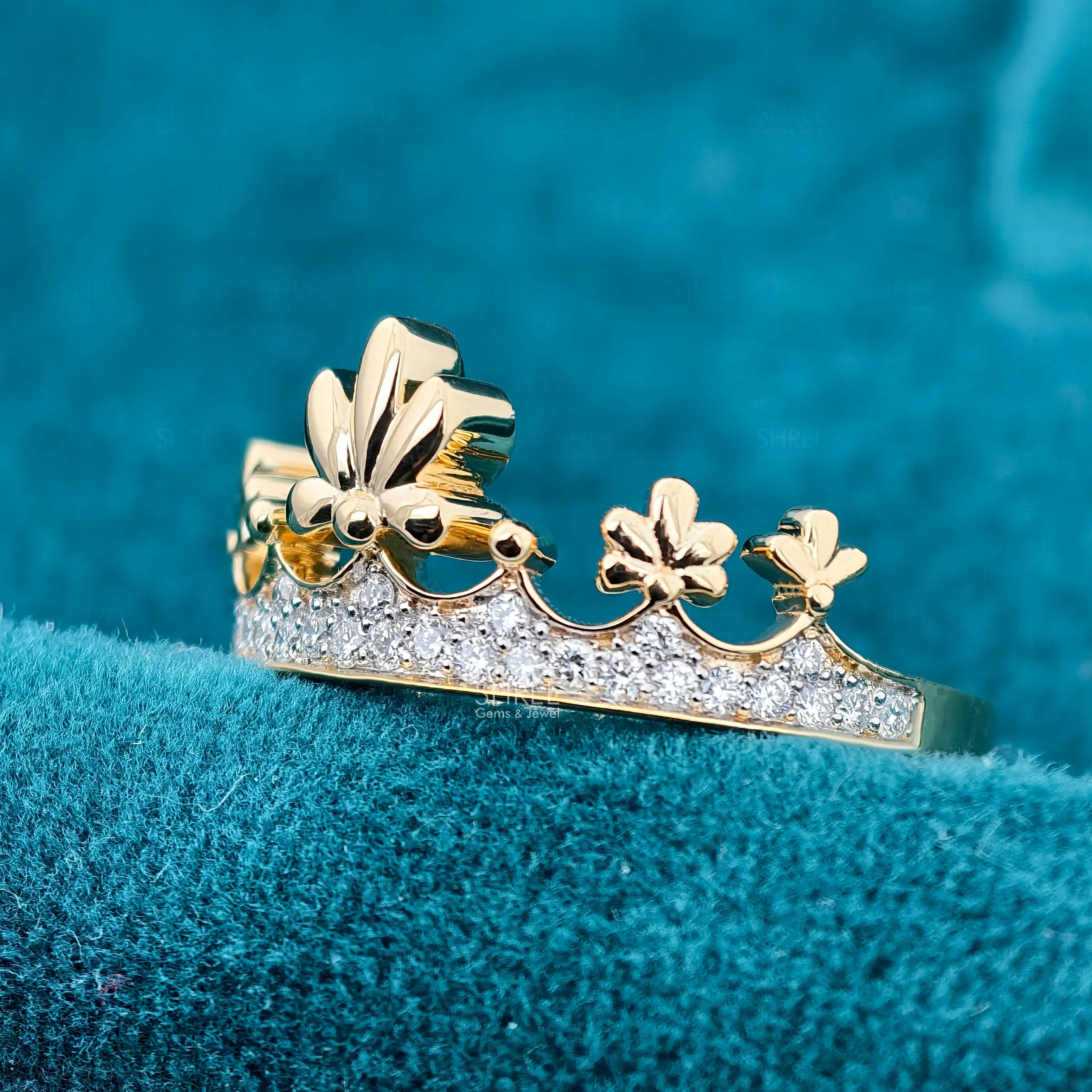 Side view of 0.21 Ct Princess Tiara Crown Ring for Wedding