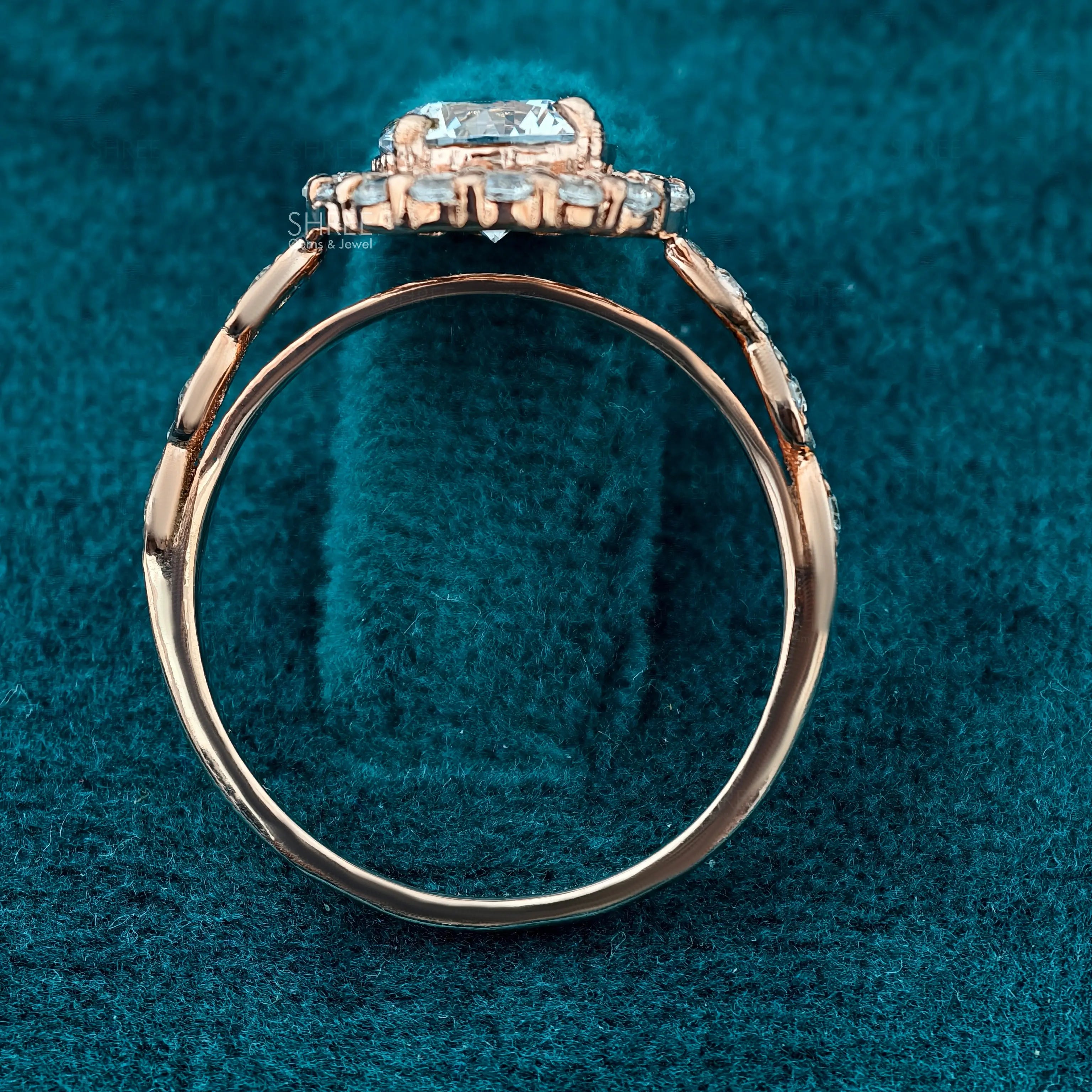 Full band view of 0.25Ct Round Lab Diamond Vintage Style Halo Engagement Ring