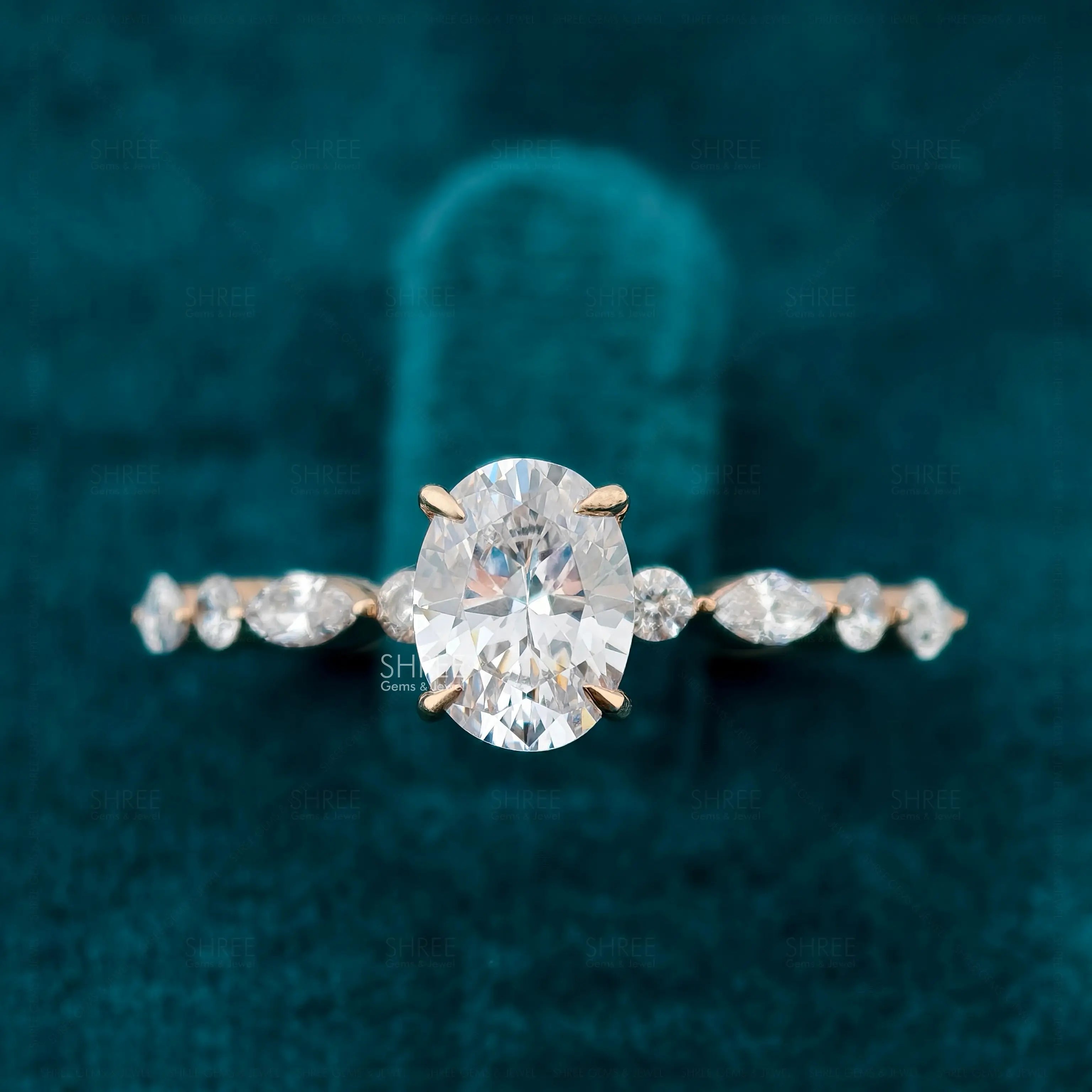 Front View of 0.50 Ct Hidden Halo Oval Diamond Engagement Ring for Women