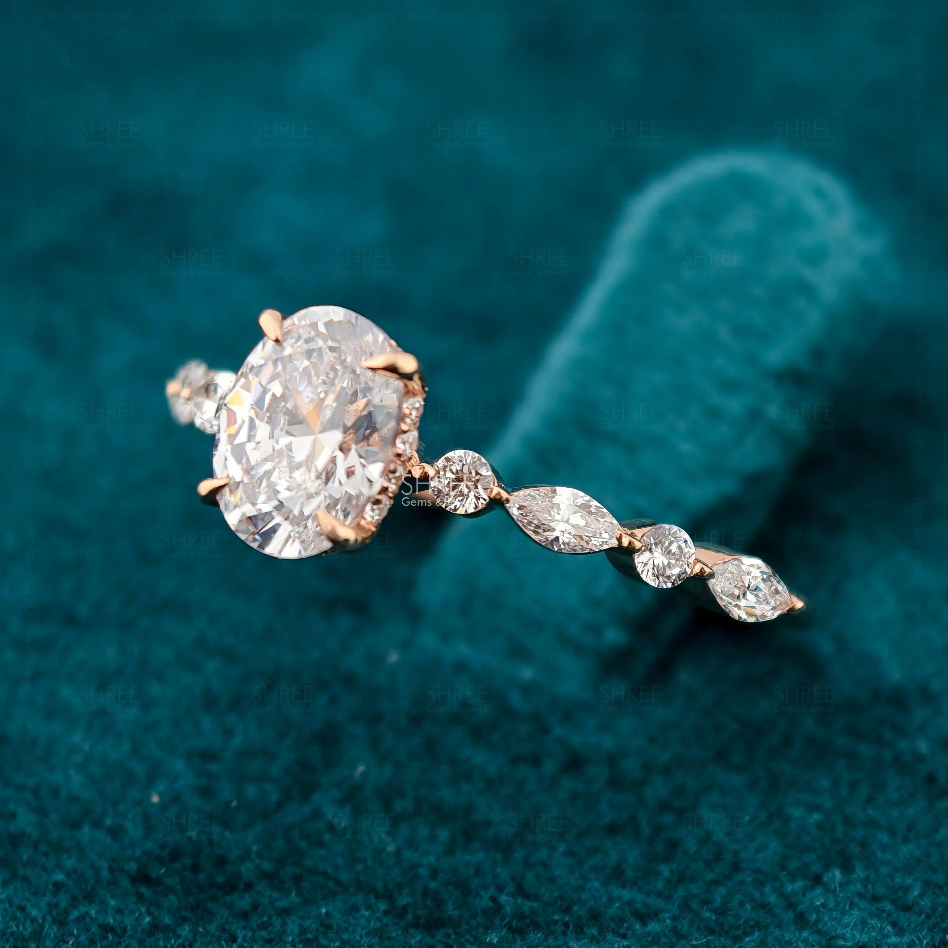 Close View of 0.50 Ct Hidden Halo Oval Diamond Engagement Ring for Women