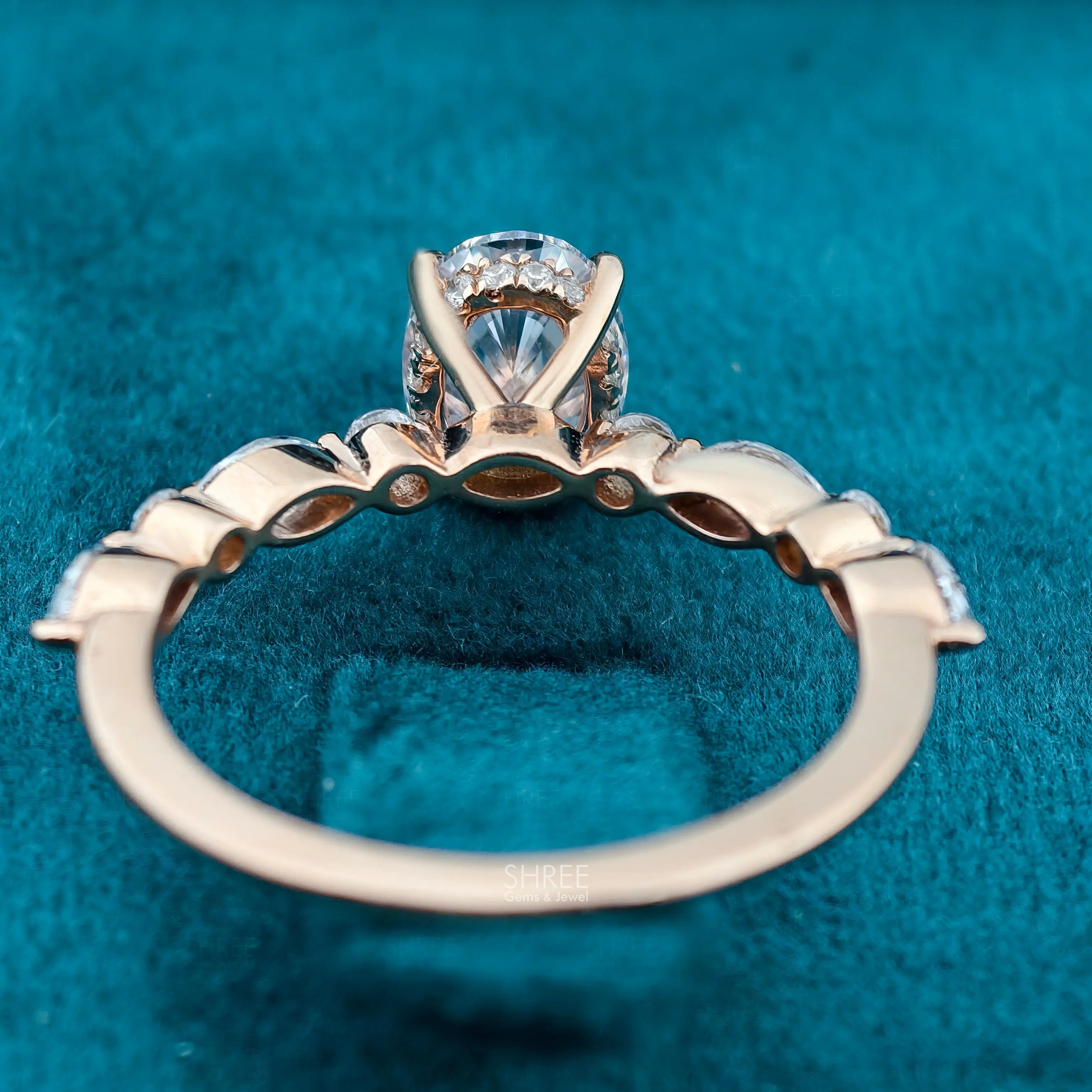 Back Side View of 0.50 Ct Hidden Halo Oval Diamond Engagement Ring for Women