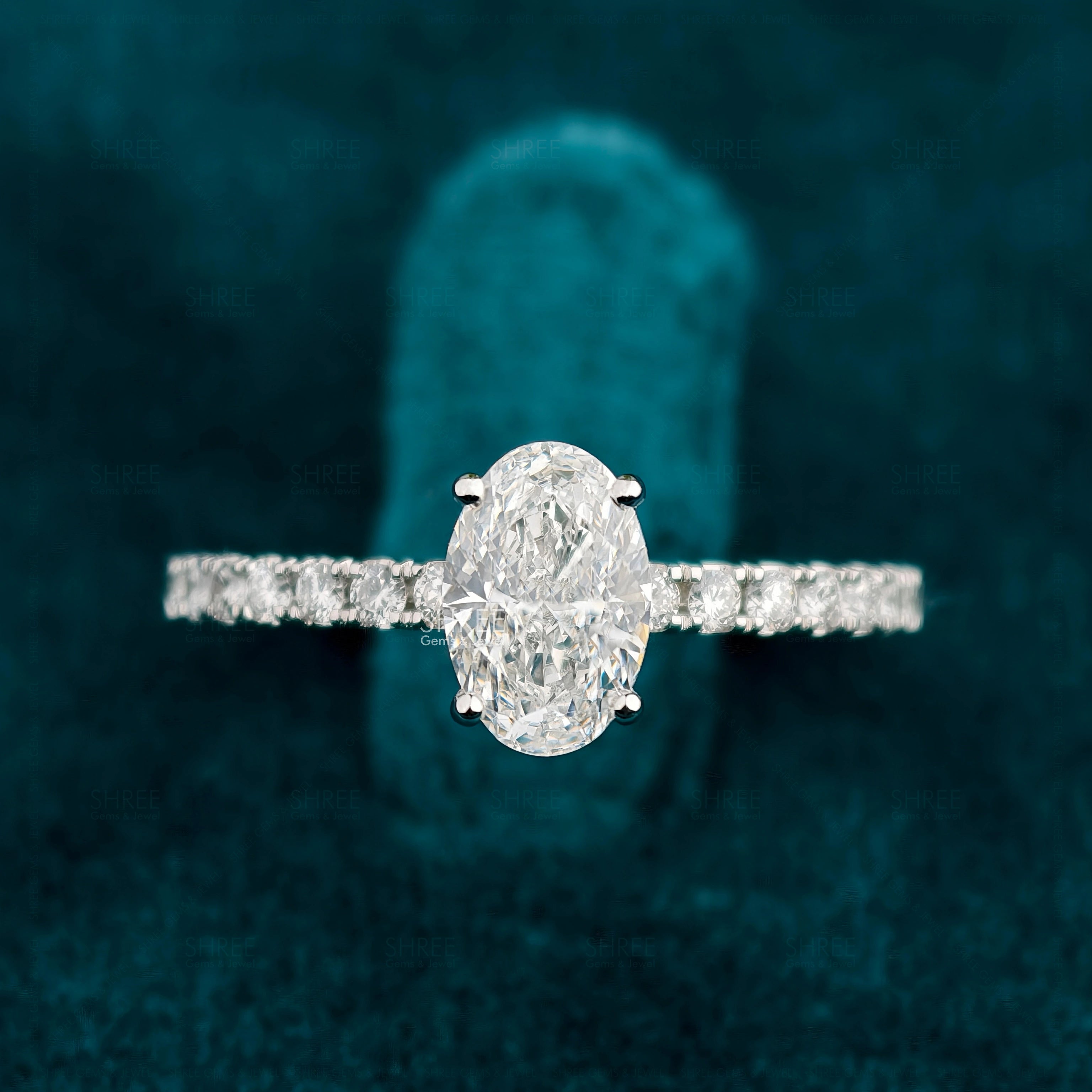 Front View of Oval Cut Lab Diamond Engagement Rings

