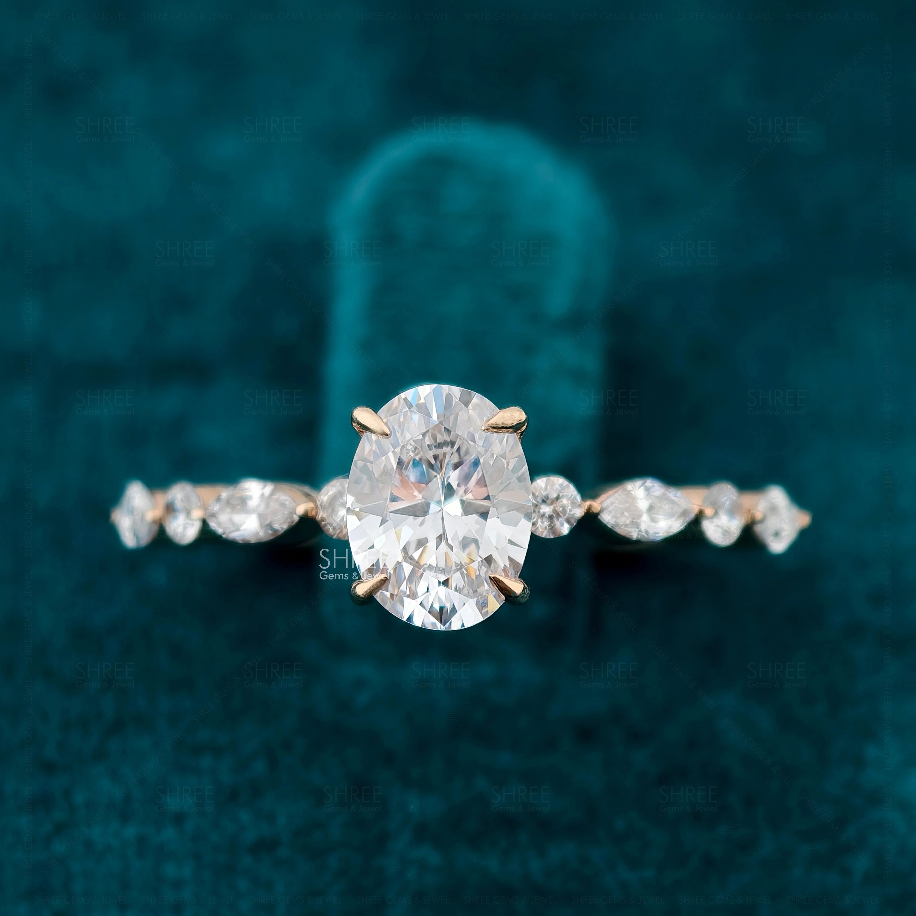 Front View of Oval Diamond Engagement Ring