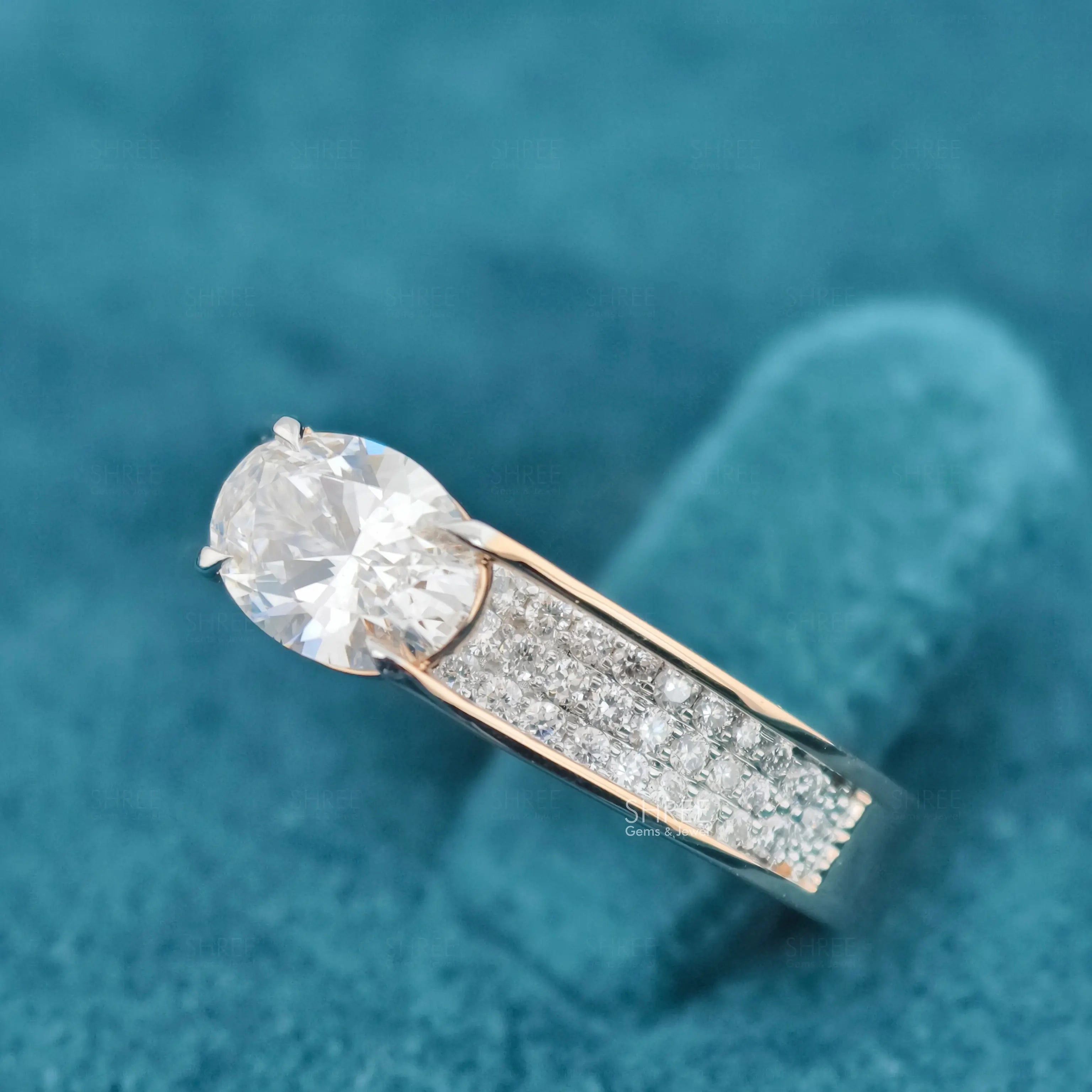side view of oval lab grown diamond engagement rings
