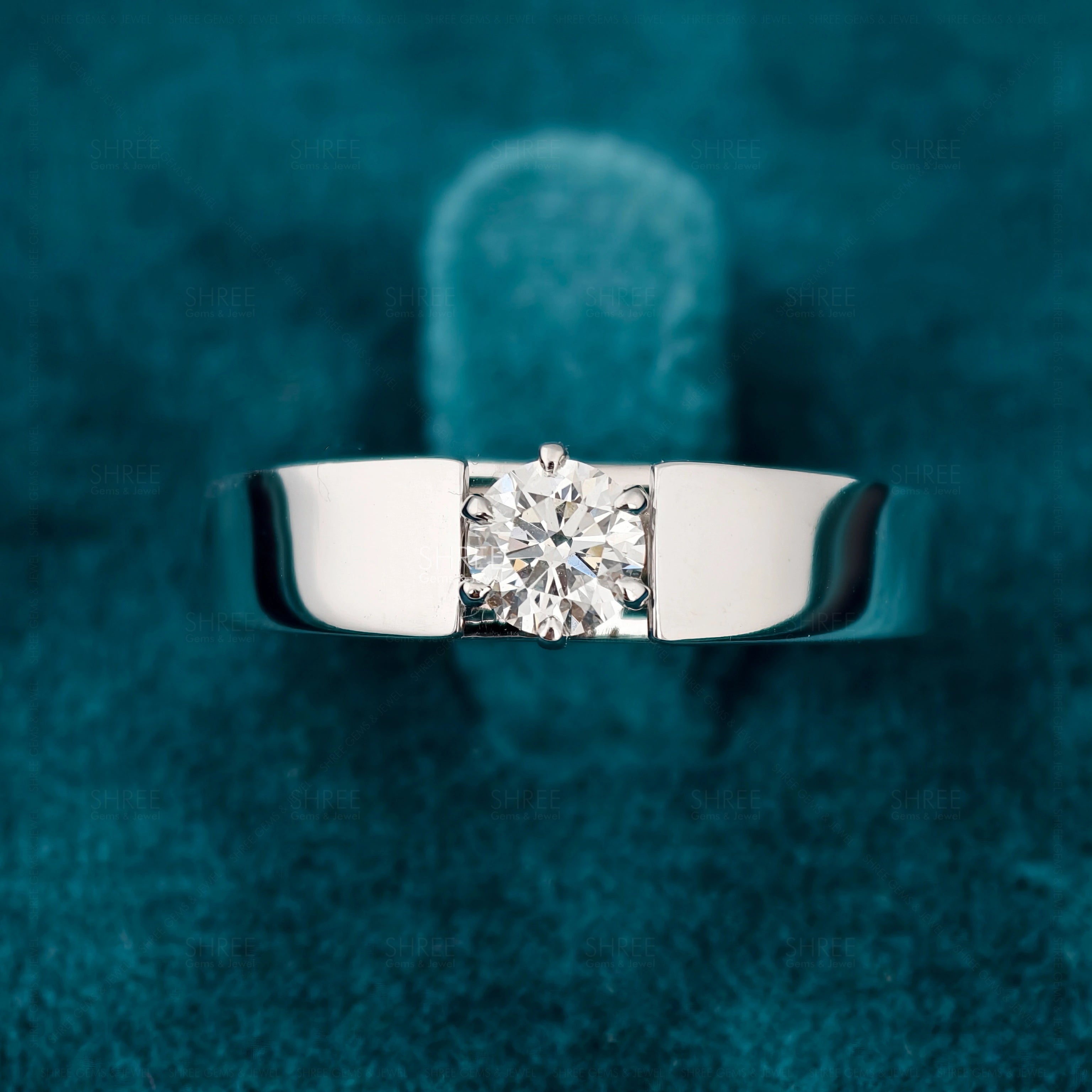 Front View Of 0.50 Ct Round Solitaire Engagement Ring For Men