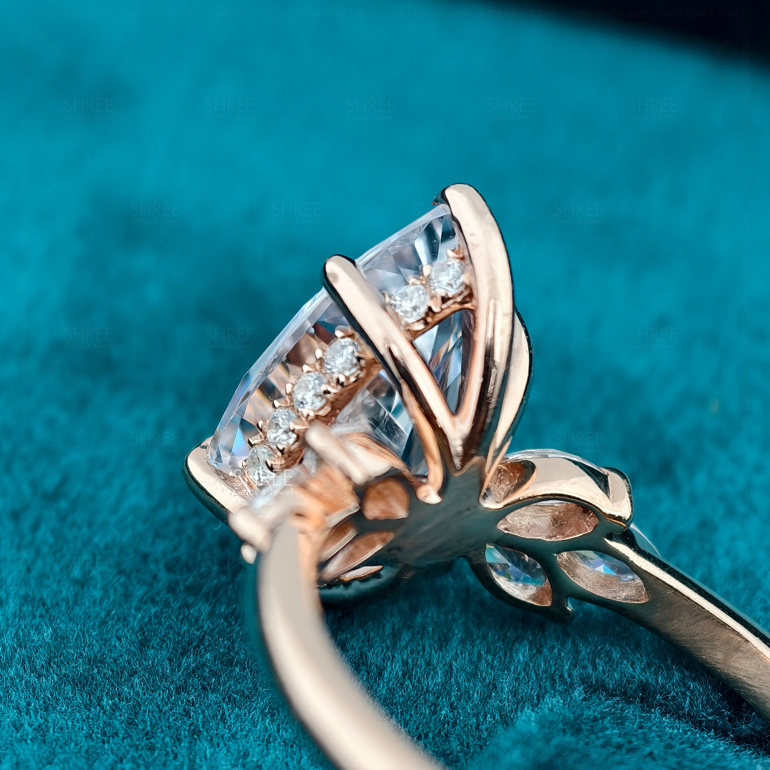 Pear Cut Lab Diamond Halo Engagement Ring