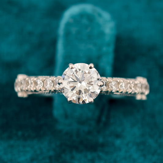Round Cut Lab Diamond Vintage Engagement Ring