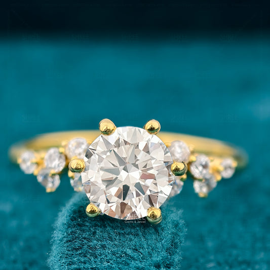 Round Cut Lab Diamond Halo Engagement Ring For Women