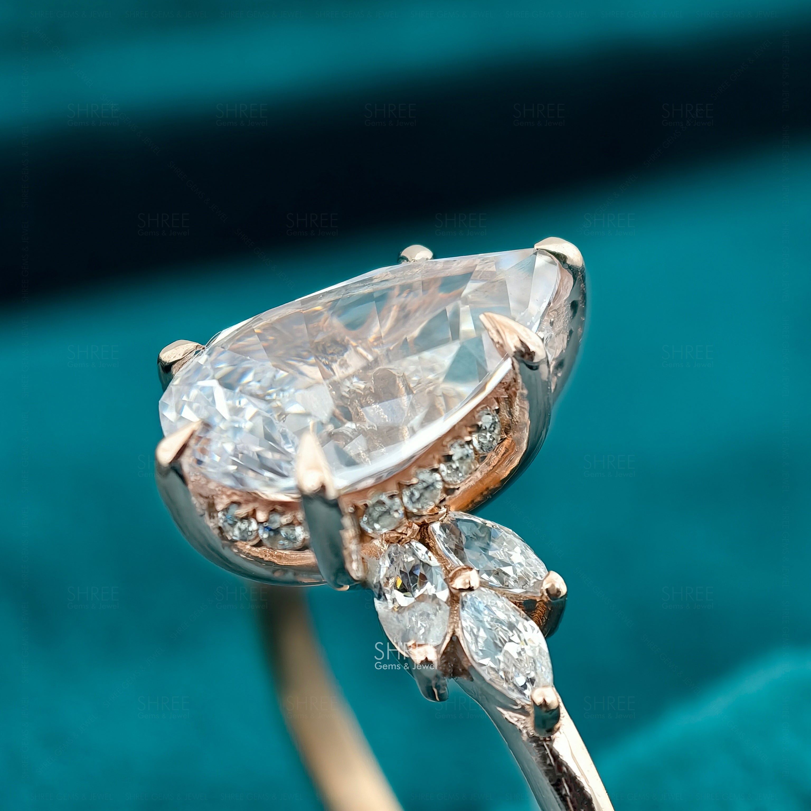 Pear Cut Lab Diamond Halo Engagement Ring