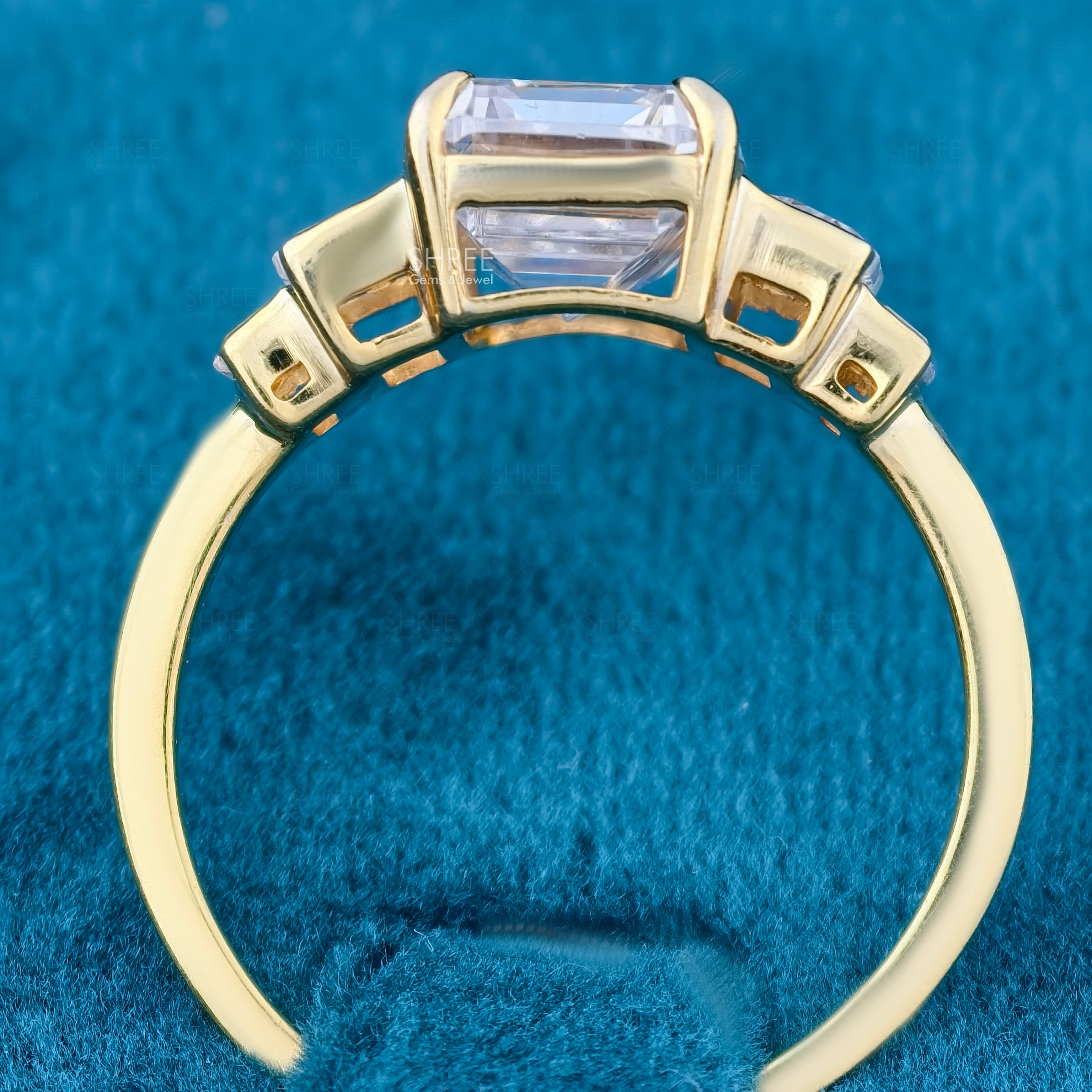 Emerald Cut Lab Diamond Five Stones Engagement Ring