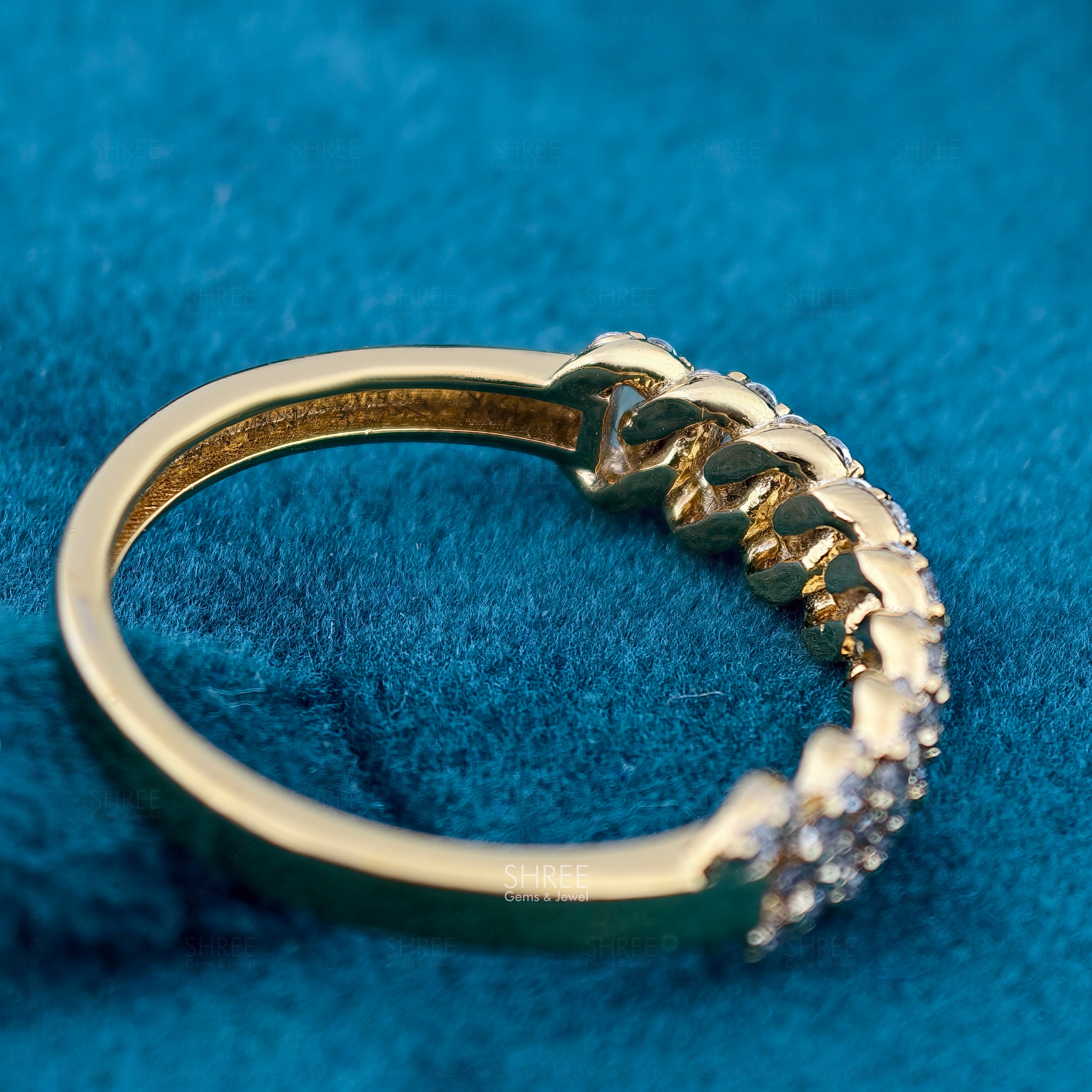 Round Cut Diamond Half Eternity Gold Wedding Band