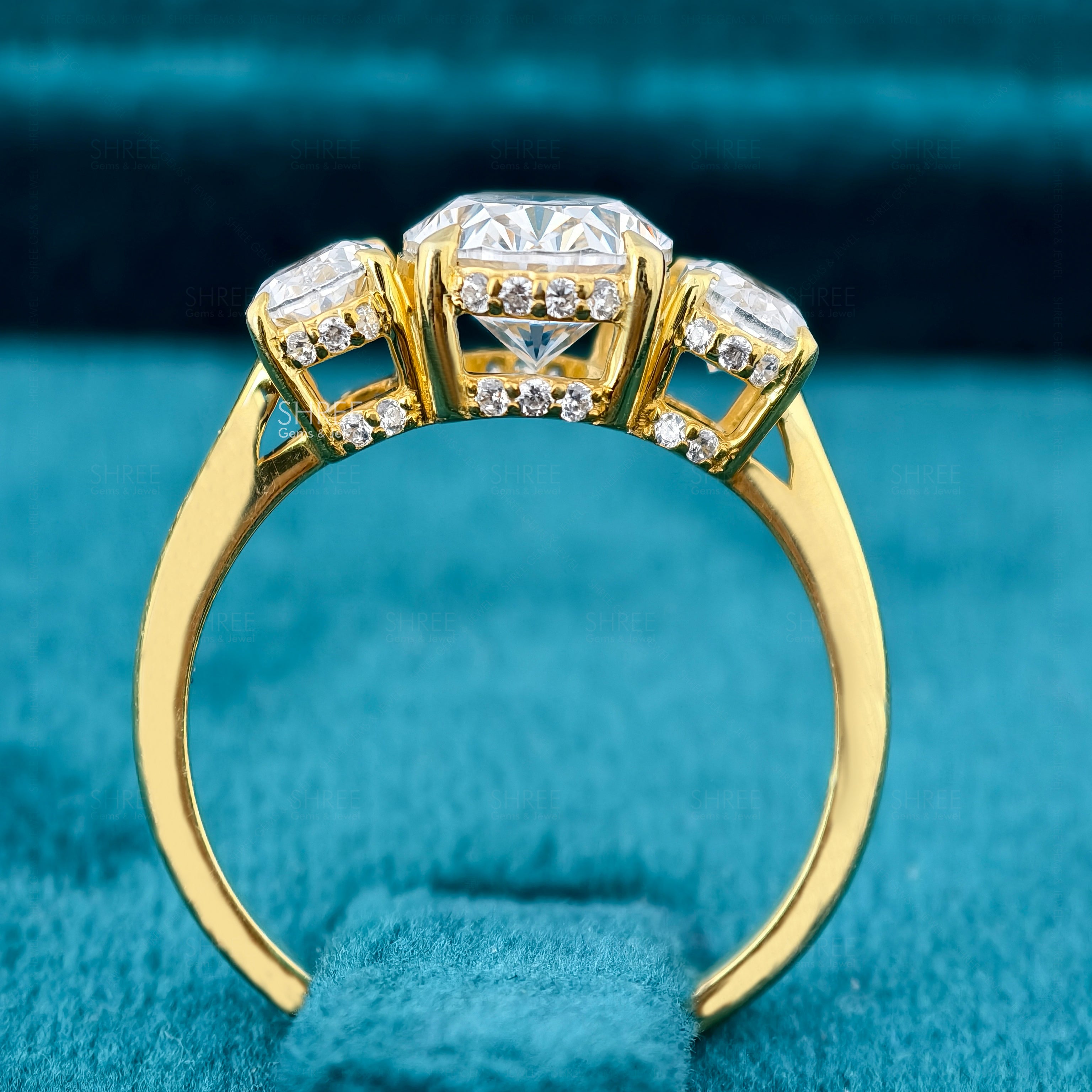 Oval Cut Lab Diamond Three Stone Engagement Ring For Women