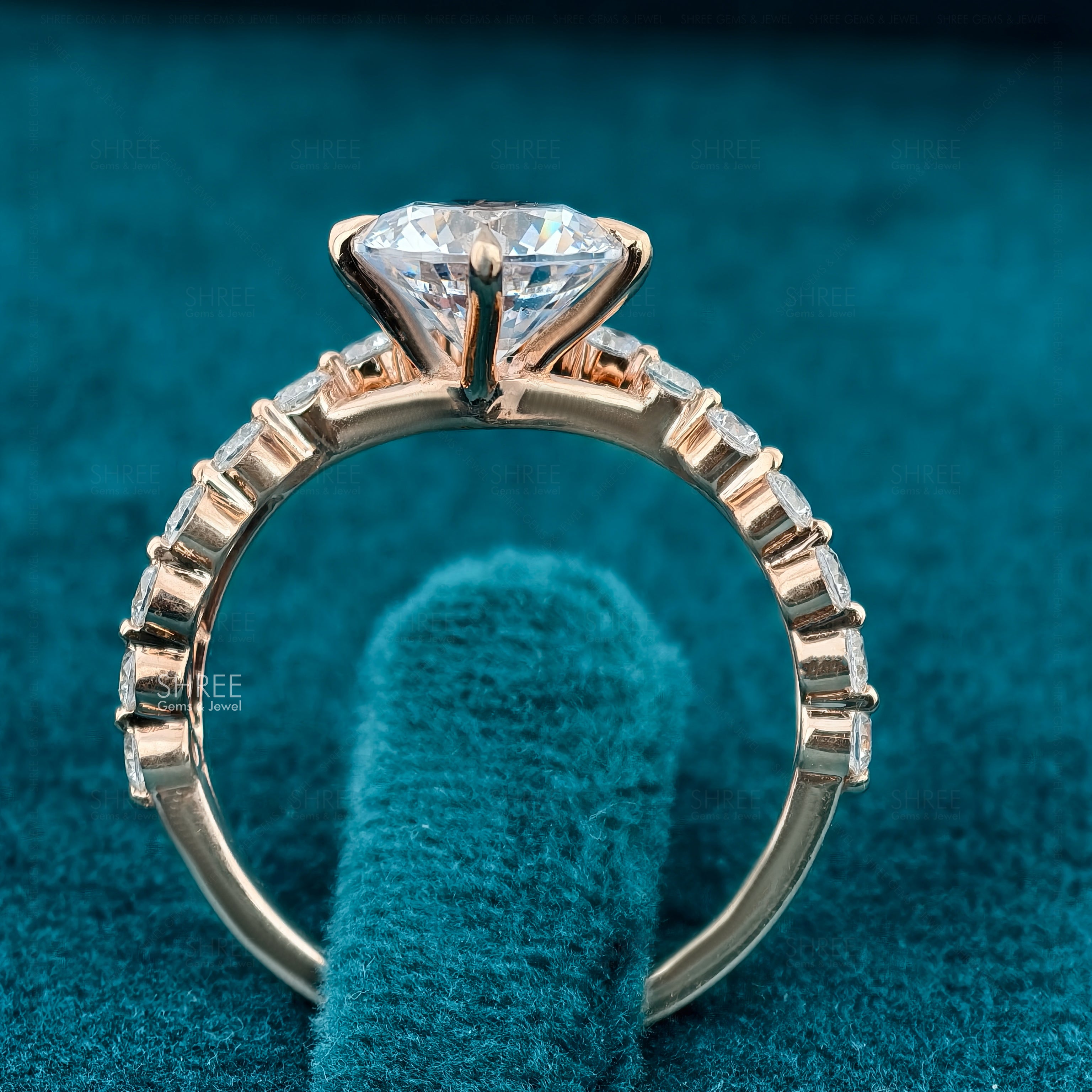 Round Shaped Lab Diamond Curved Wedding Band