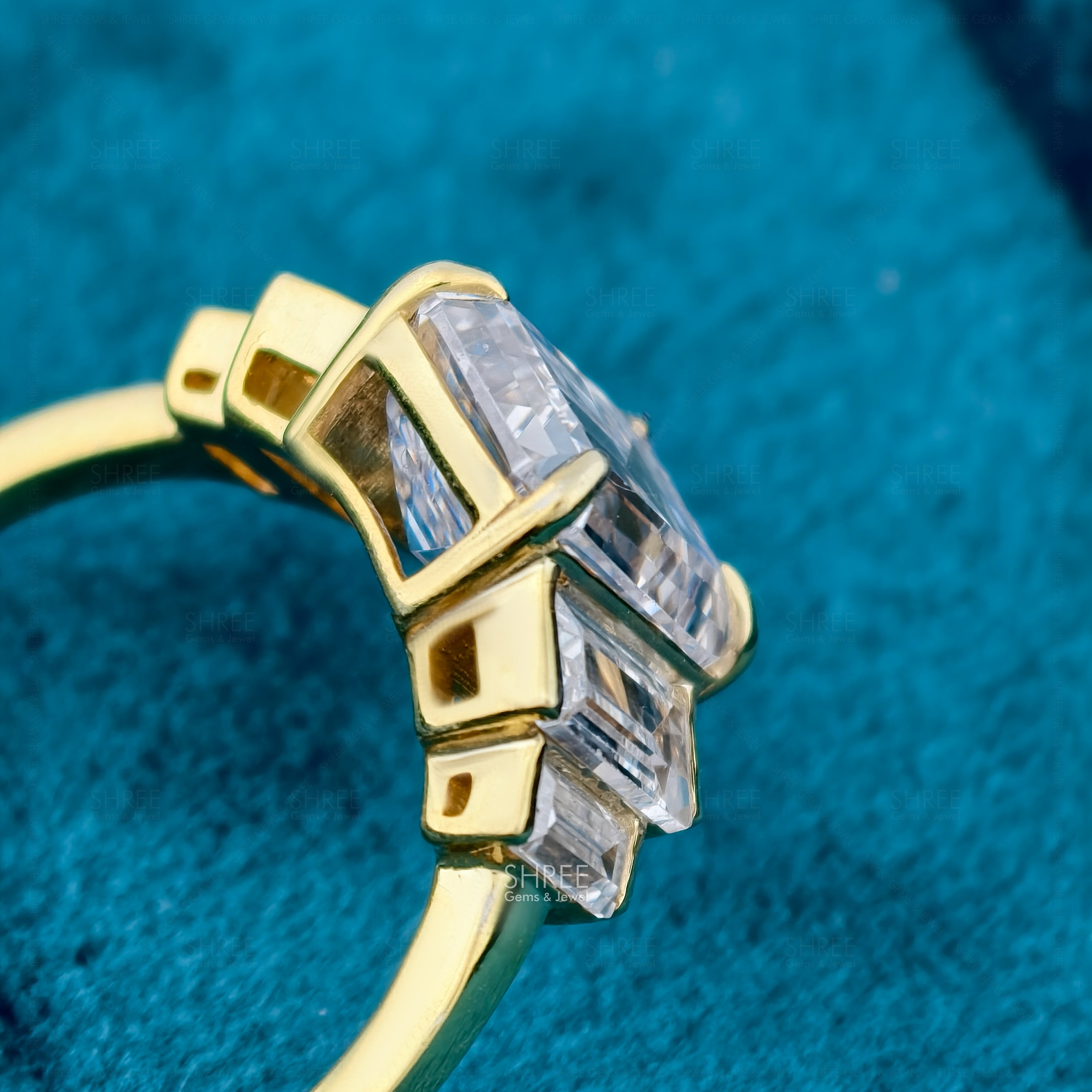Emerald Cut Lab Diamond Five Stones Engagement Ring