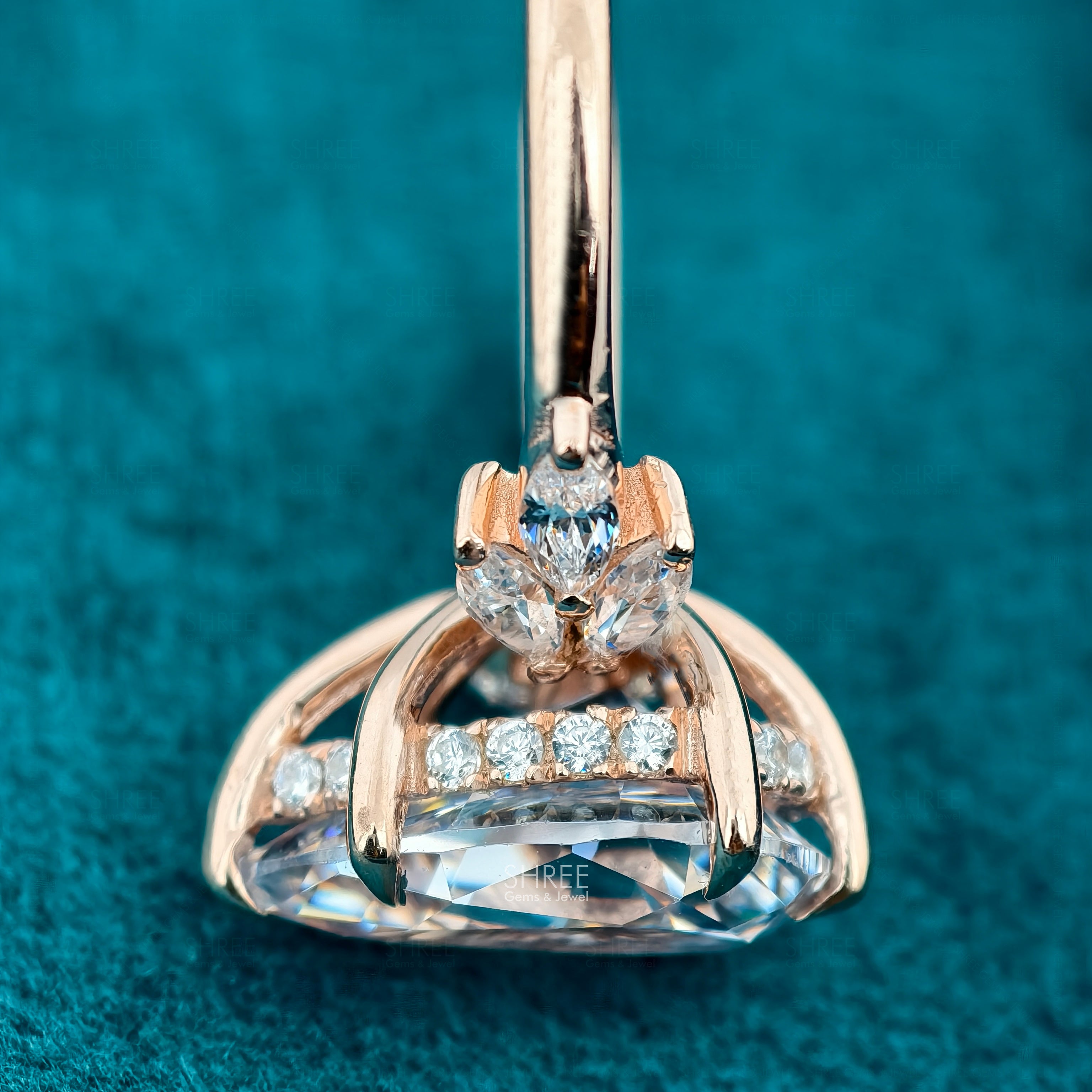 Pear Cut Lab Diamond Halo Engagement Ring