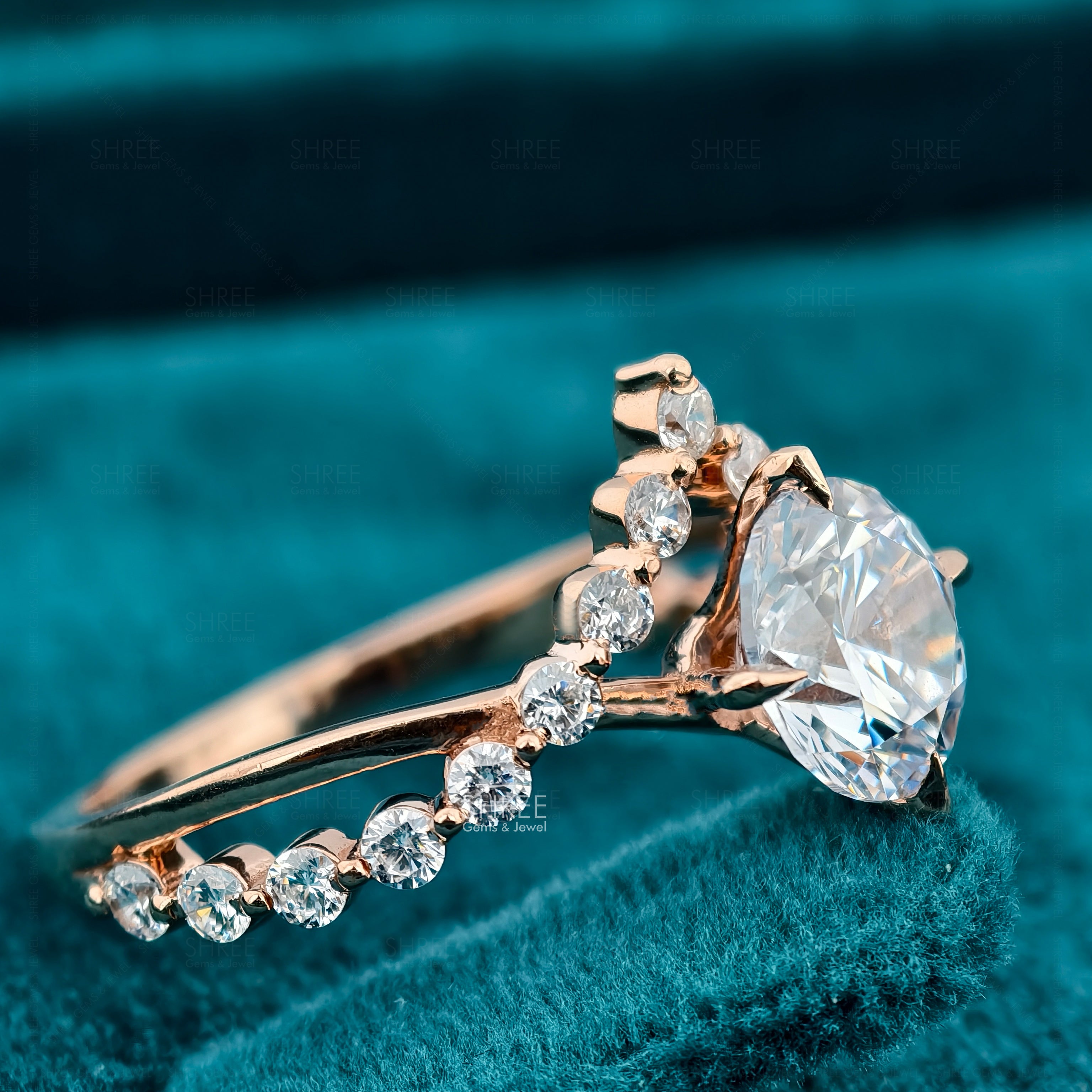 Round Shaped Lab Diamond Curved Wedding Band