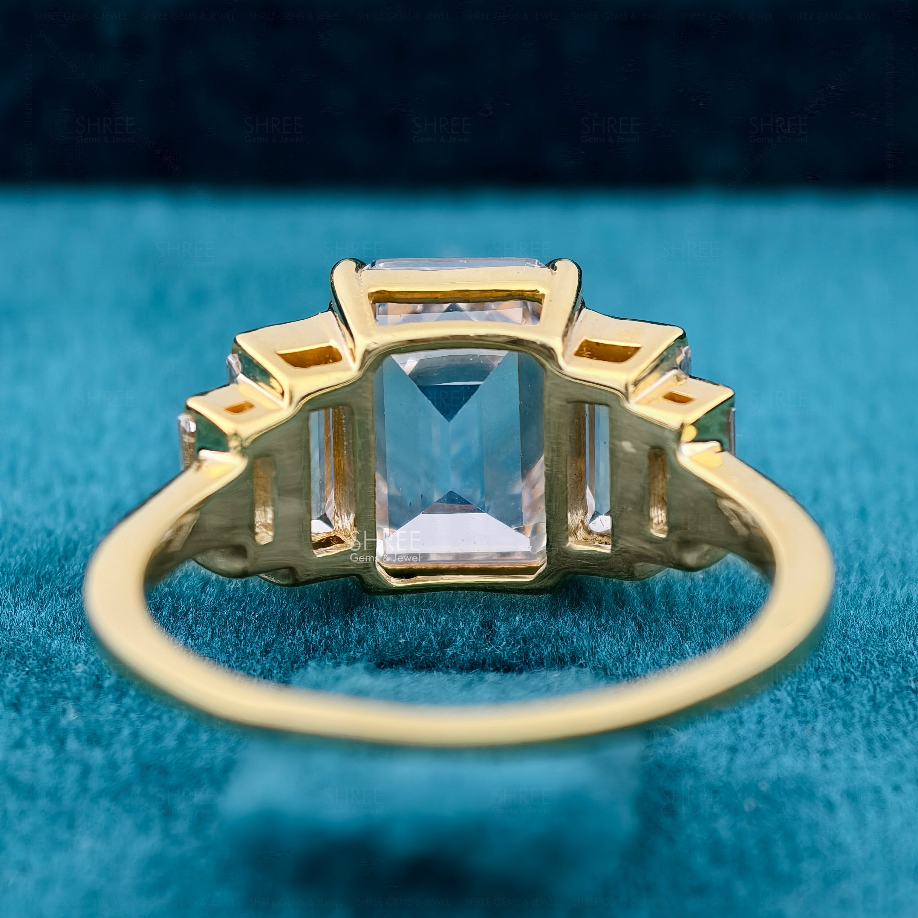 Emerald Cut Lab Diamond Five Stones Engagement Ring