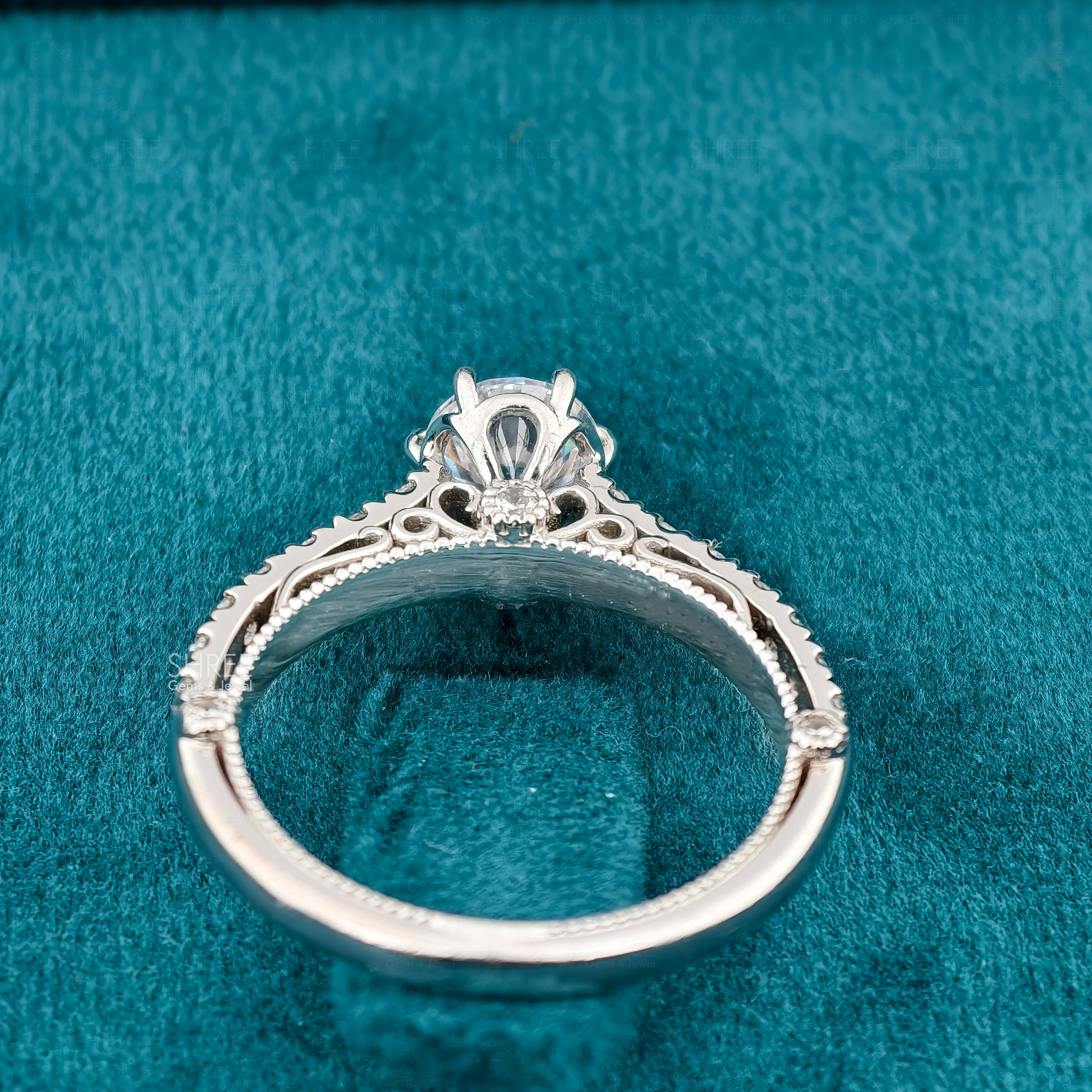 Round Cut Lab Diamond Vintage Engagement Ring