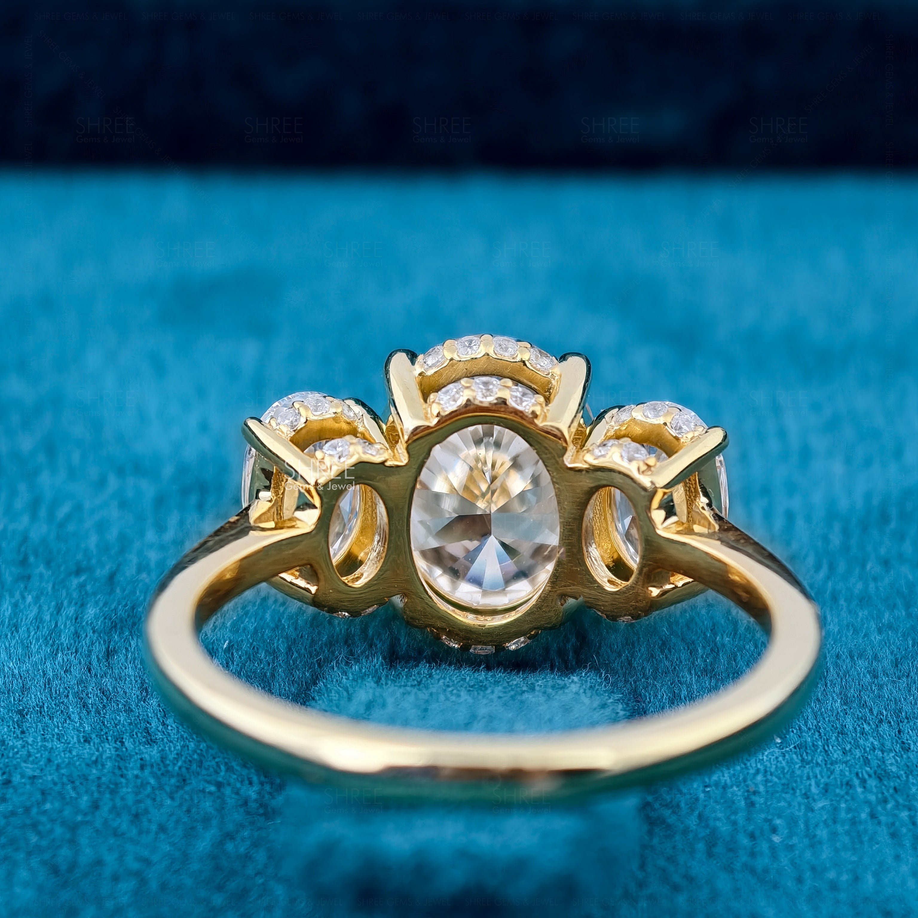 Oval Cut Lab Diamond Three Stone Engagement Ring For Women