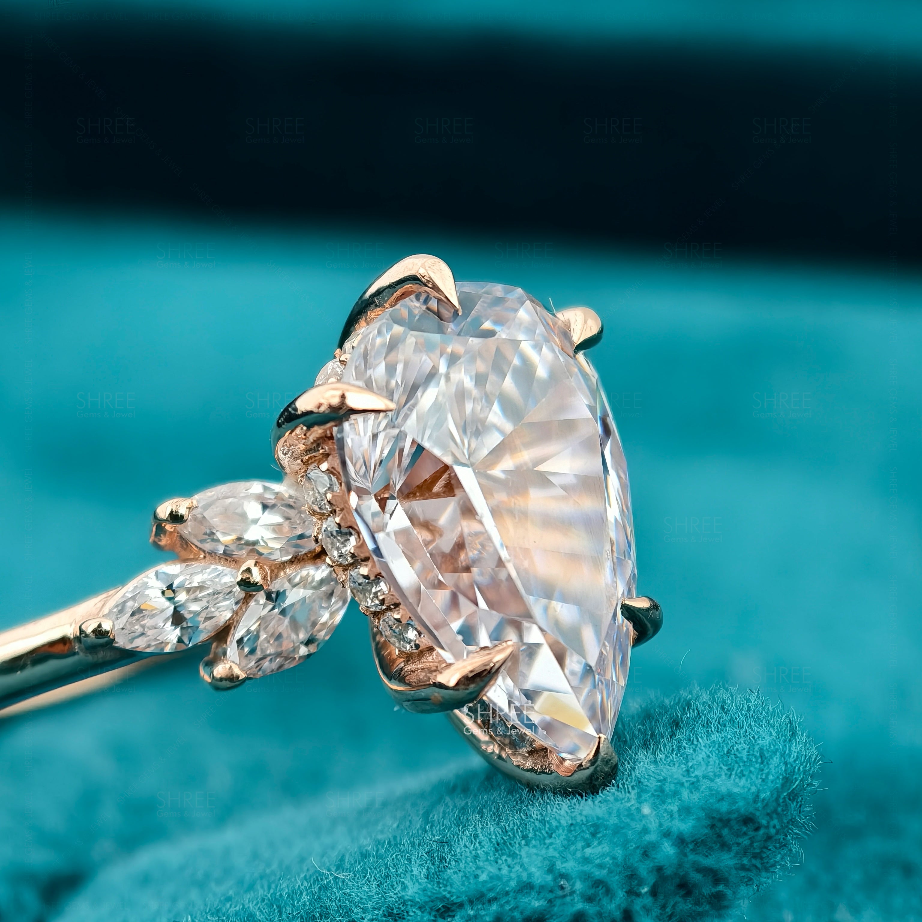 Pear Cut Lab Diamond Halo Engagement Ring