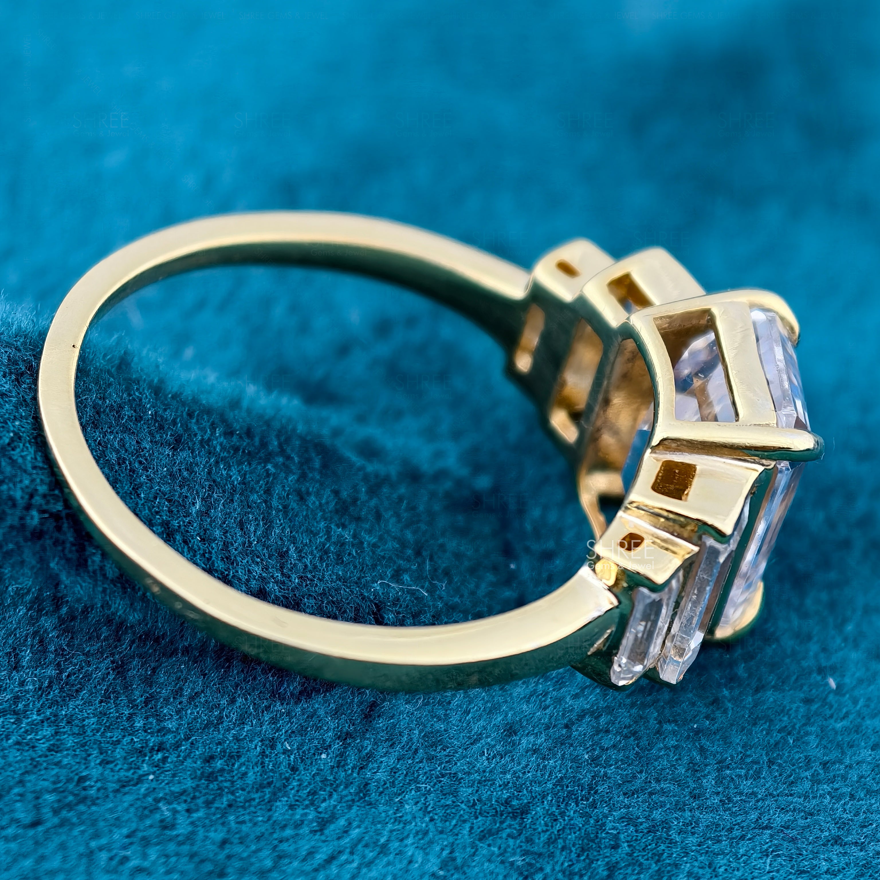 Emerald Cut Lab Diamond Five Stones Engagement Ring