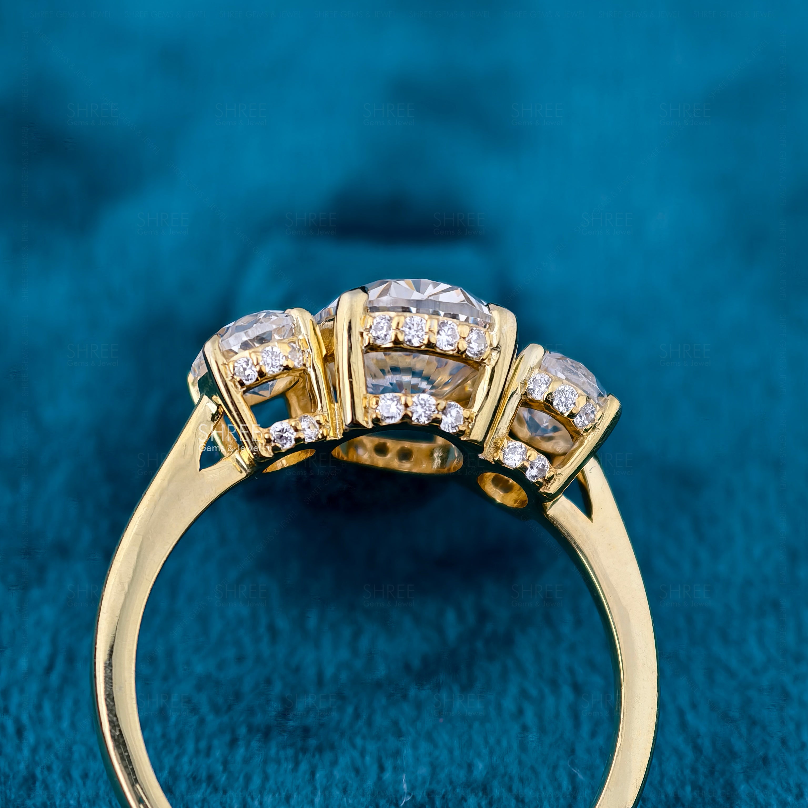 Oval Cut Lab Diamond Three Stone Engagement Ring For Women