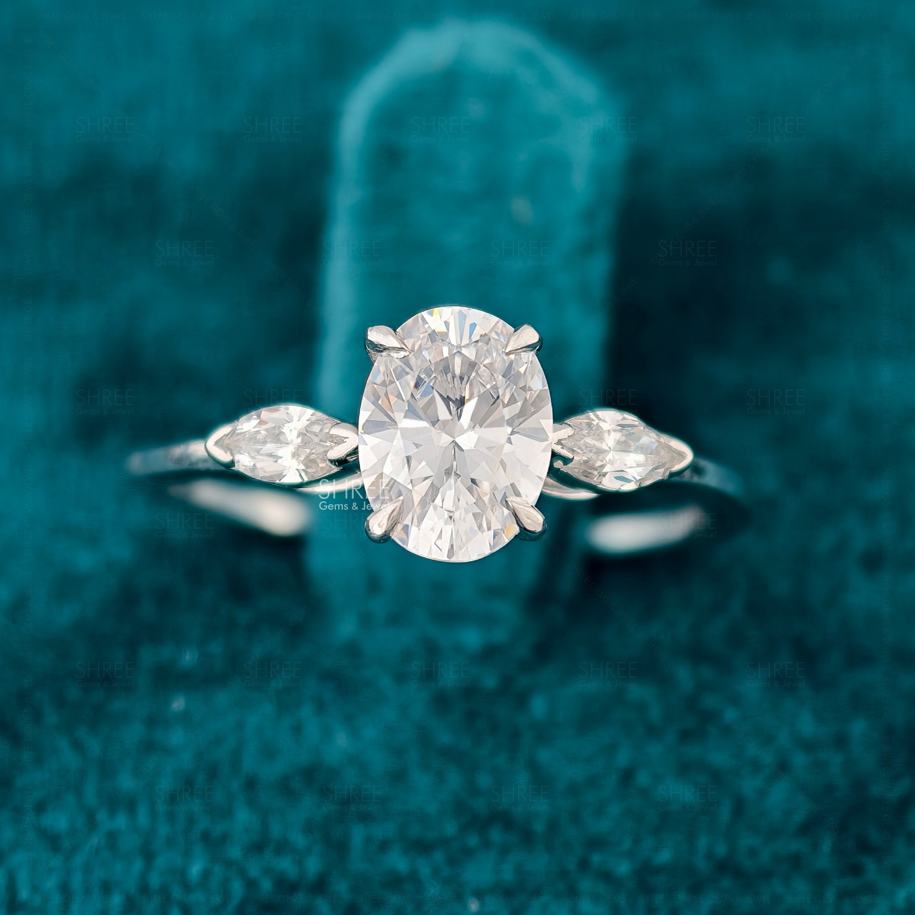 Oval Cut Lab Diamond Three Stone Classic Engagement Ring