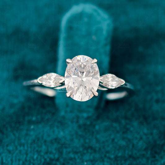 Oval Cut Lab Diamond Three Stone Classic Engagement Ring