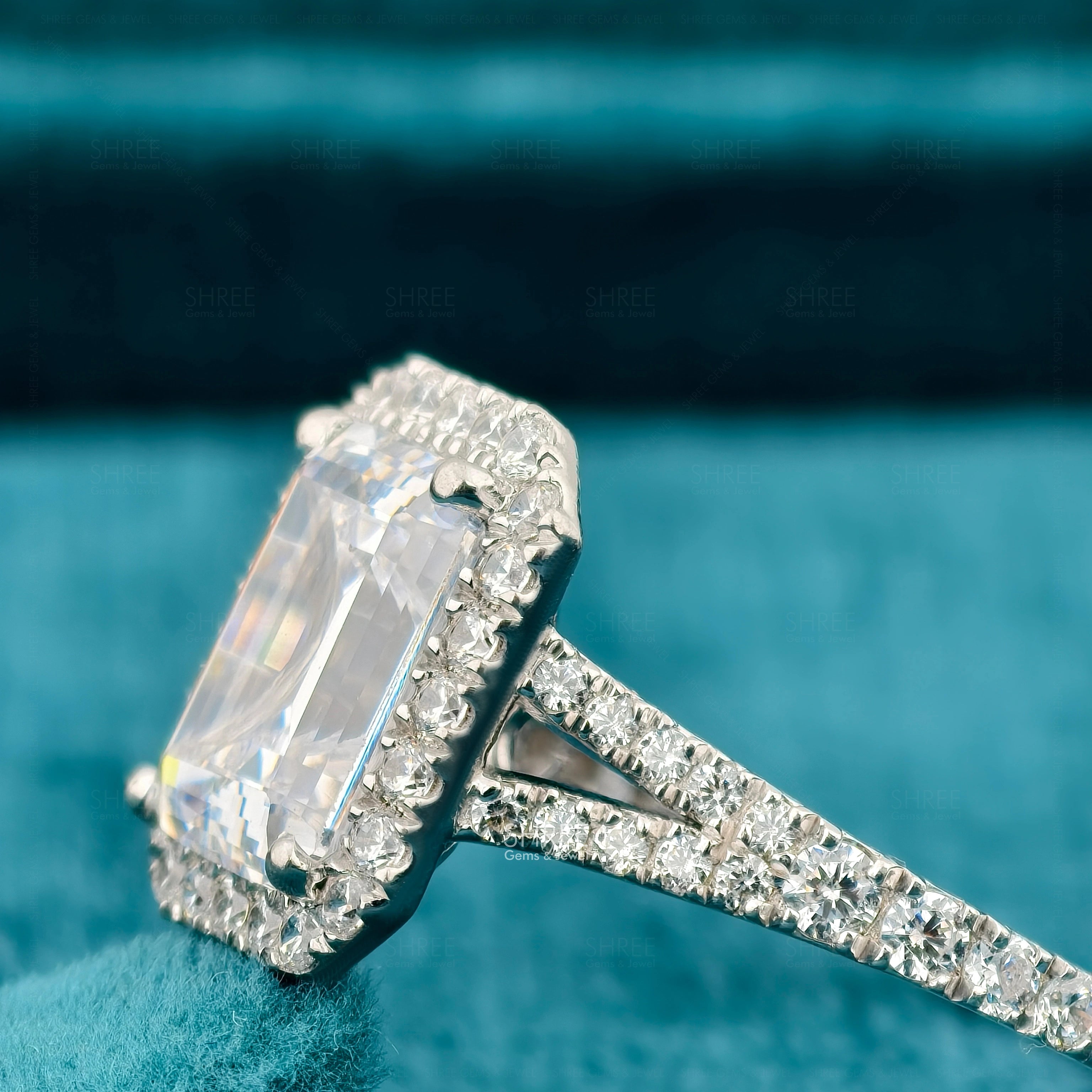 Side View of Emerald Cut Lab Grown Engagement Ring​
