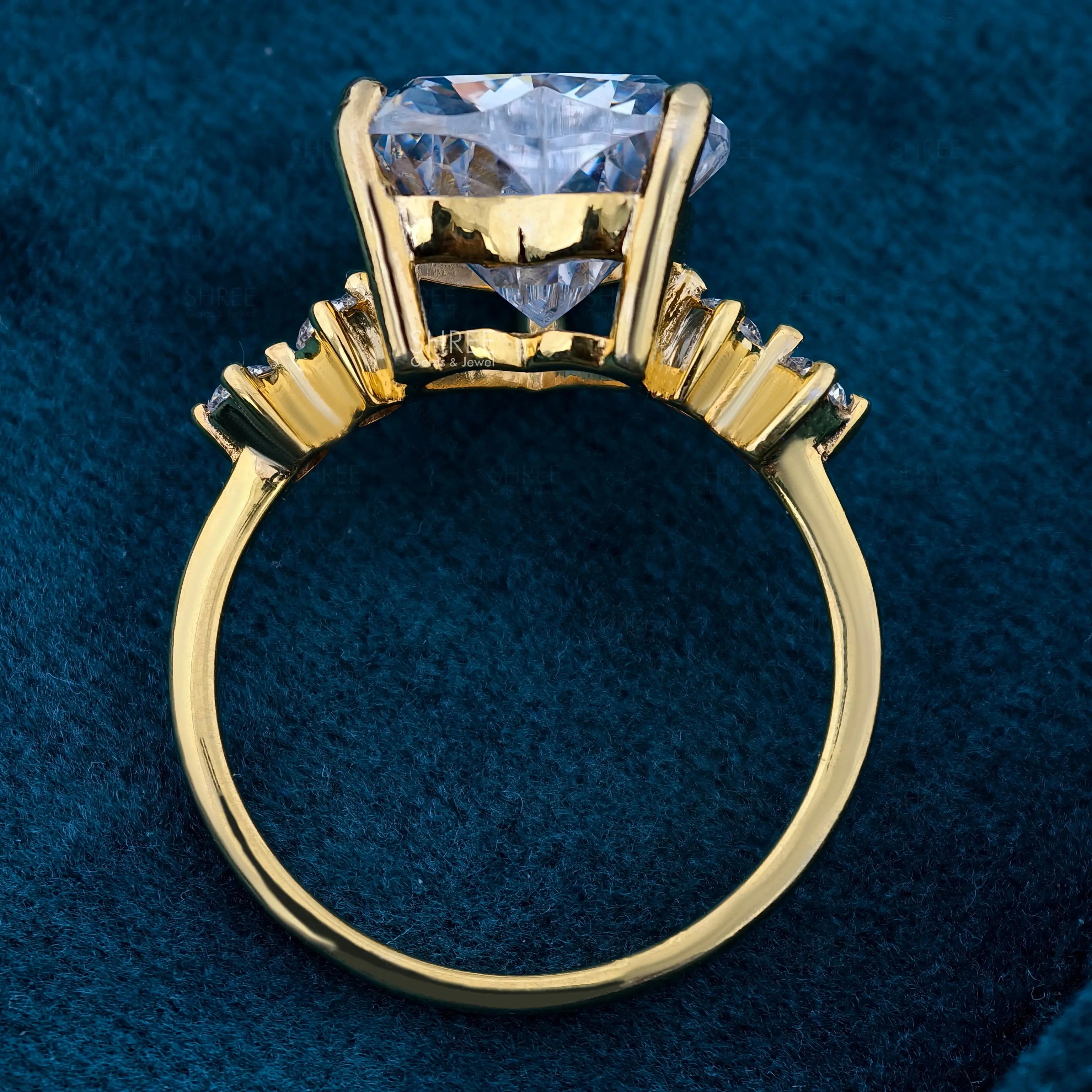 Full Band View of 1.50 Ct Heart Shaped Five Stone Diamond Ring