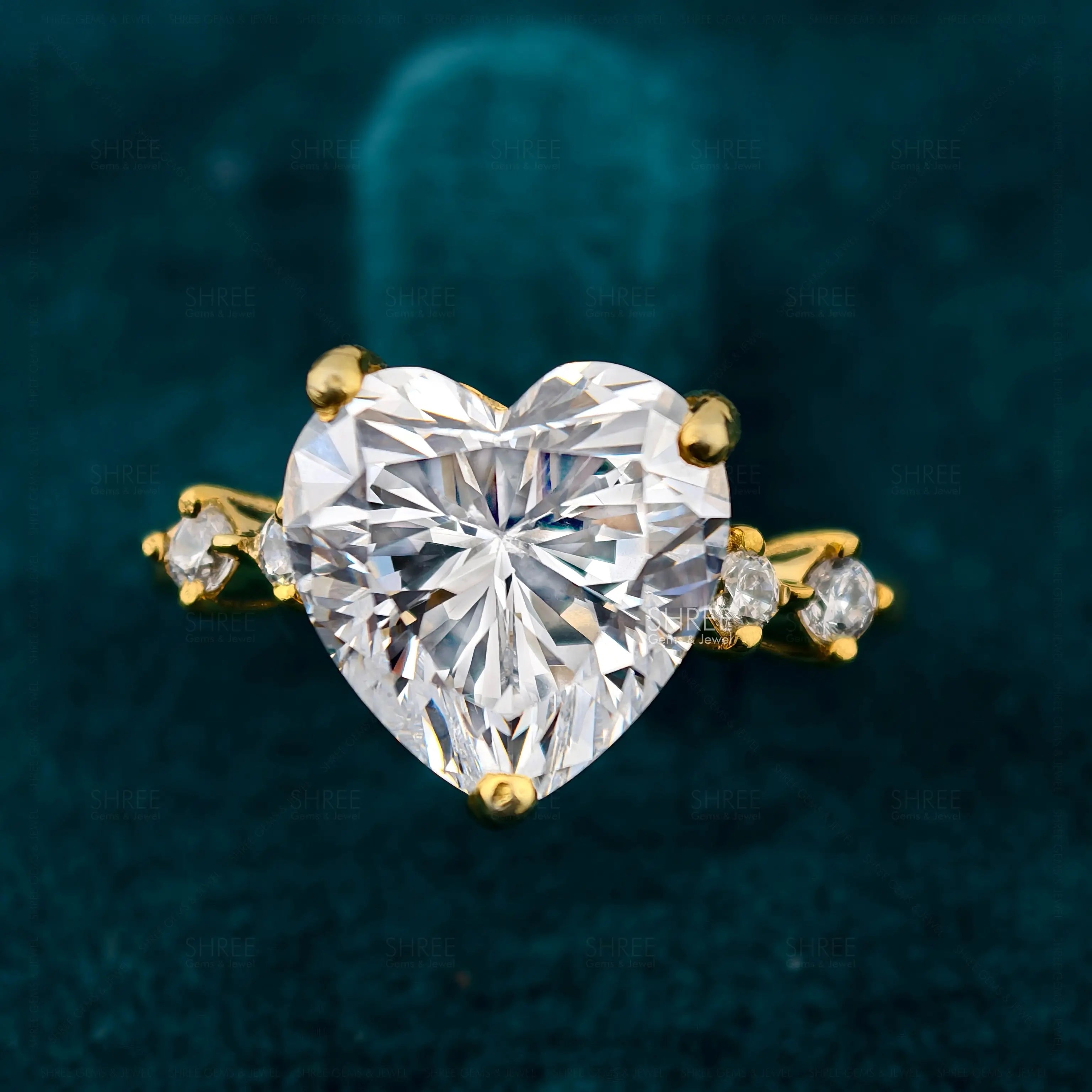 Front View of 1.50 Ct Heart Shaped Five Stone Diamond Ring