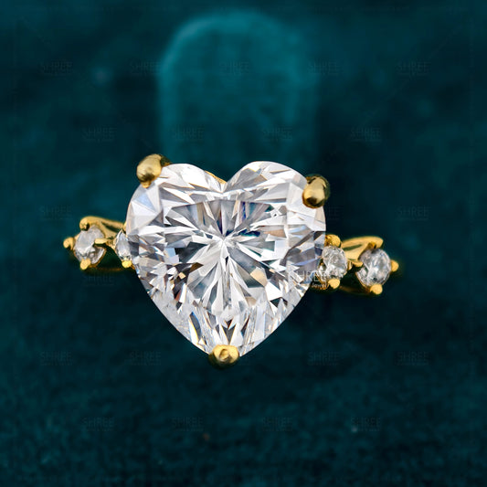 Front View Of 1.50 Ct Heart Shaped Five Stone Diamond Ring​