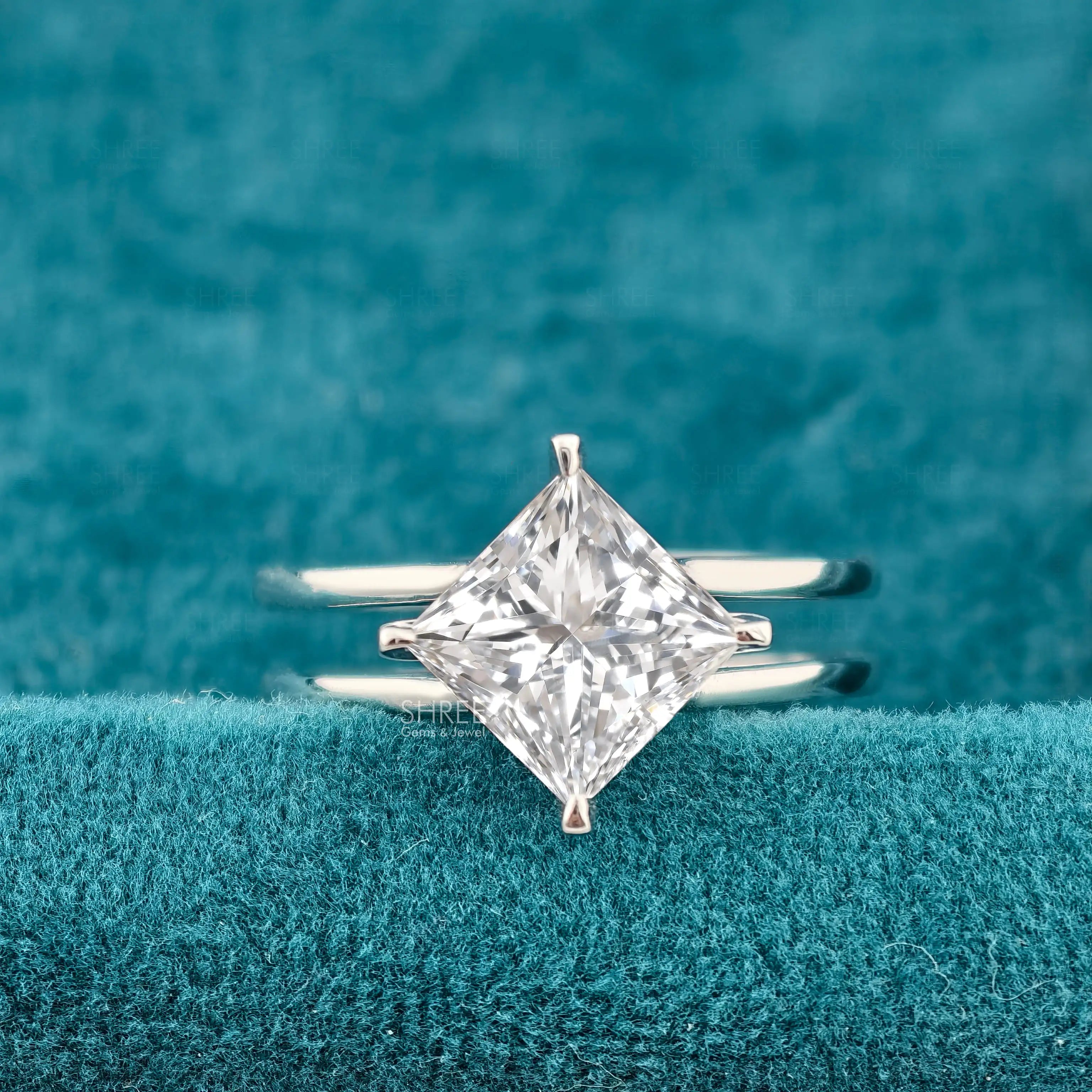 Front View of 1.50 Ct Halo Princess Cut Engagement Ring​
