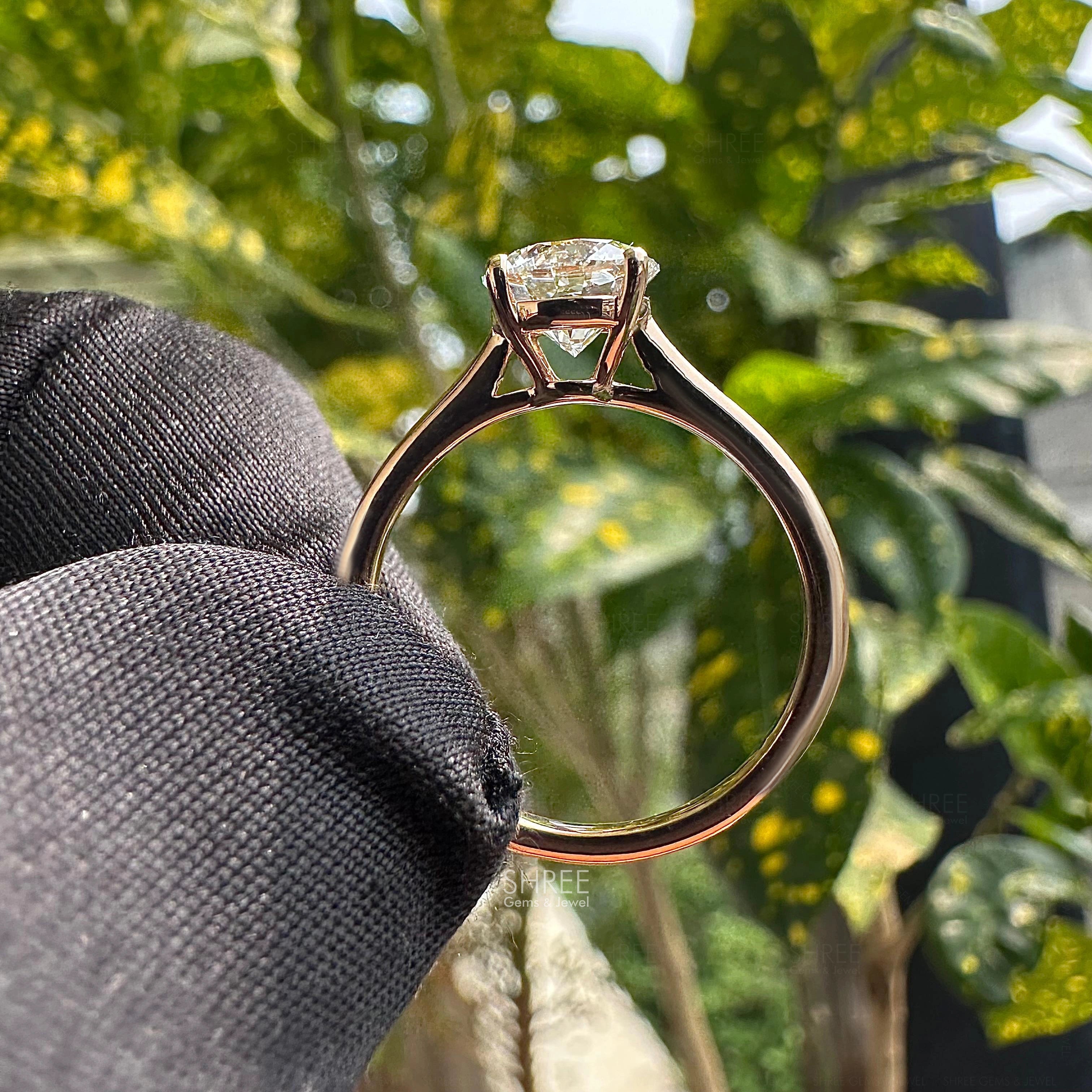 Full View of Solitaire Round Lab Diamond Engagement Rings​