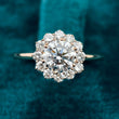 Front view of 1.5 Carat Flower Halo Diamond Engagement Ring