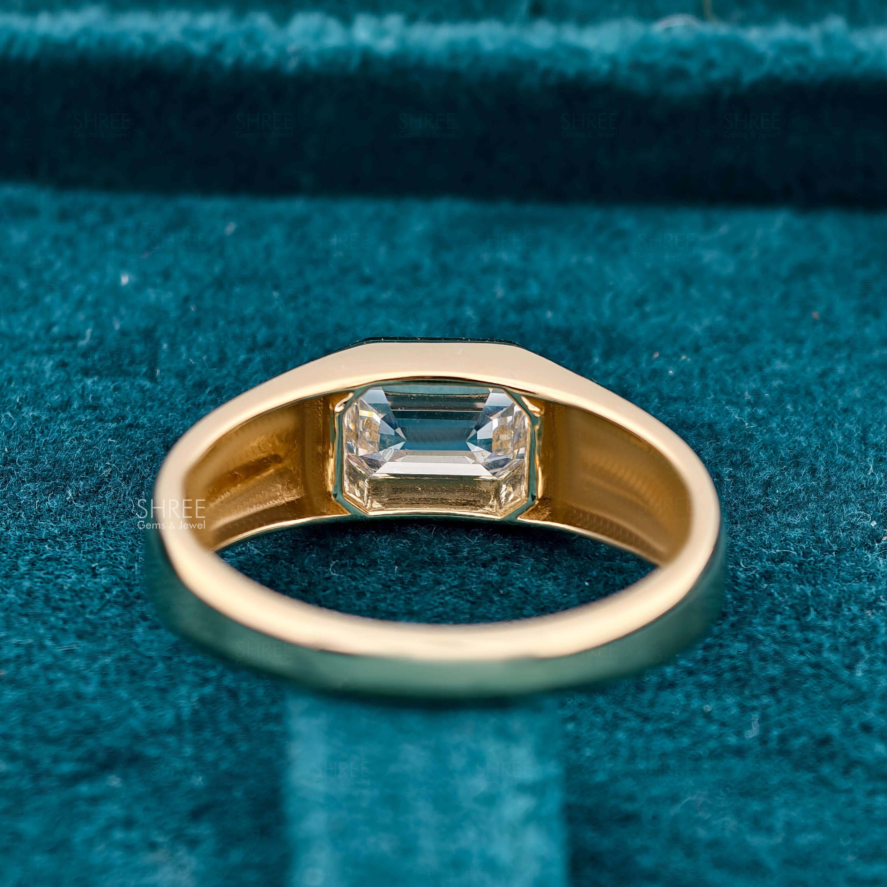 Back Side View of 1.5 Ct Emerald Cut Solitaire Mens Bezel Ring