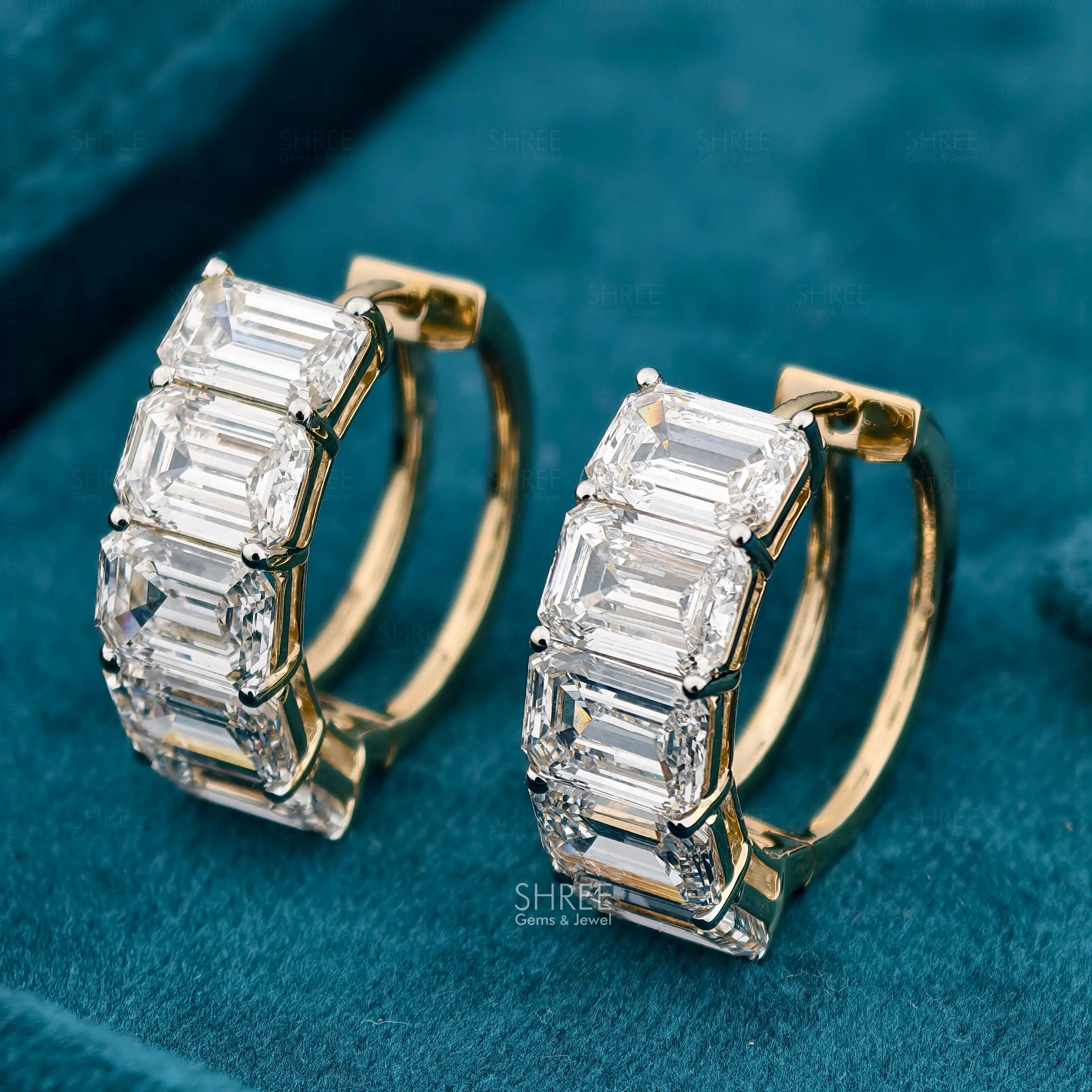 side view of diamond hoop earrings​

